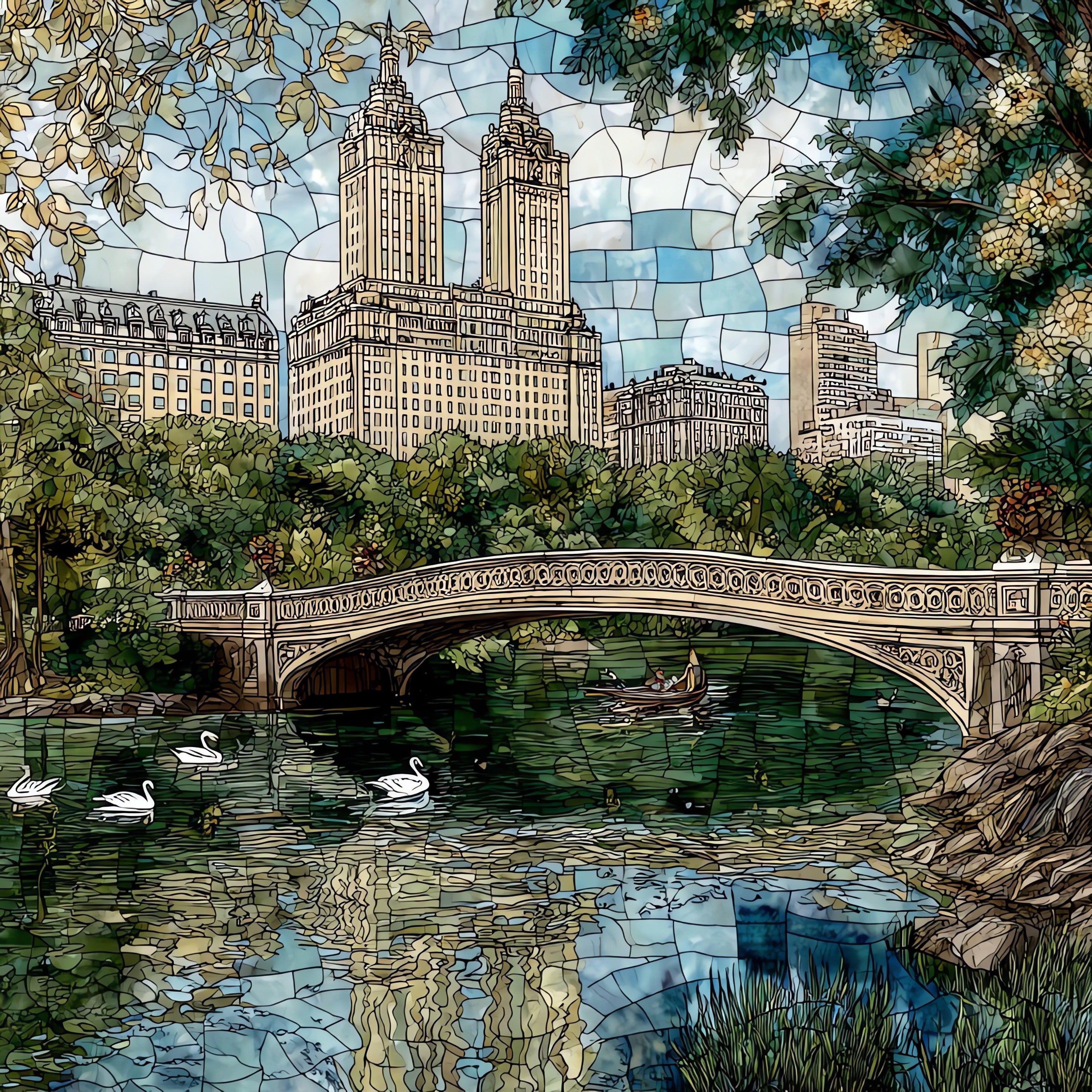 Bow Bridge arching over — ceramic art tile
