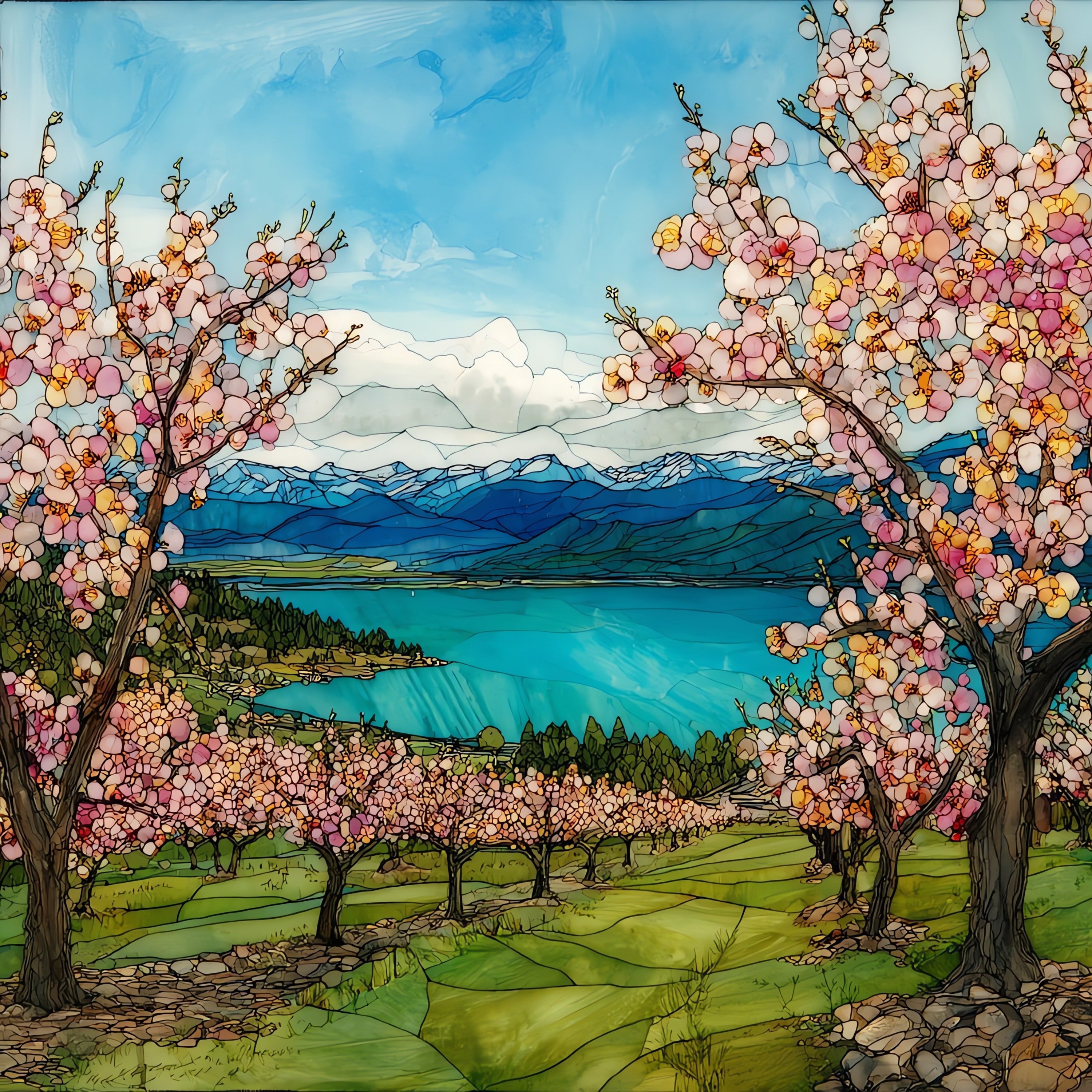 Flathead cherry orchards — ceramic art tile