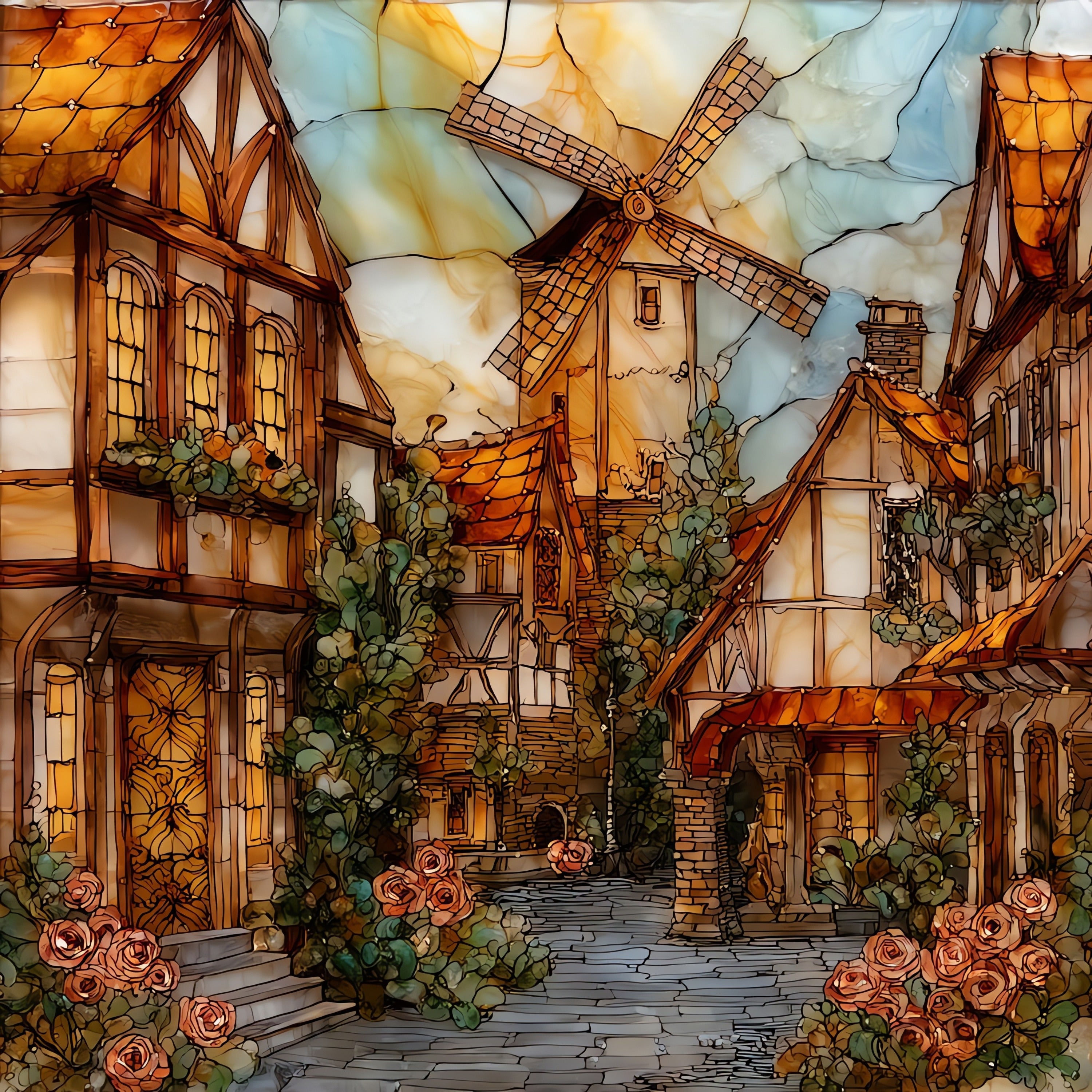 Solvang Windmills — ceramic art tile