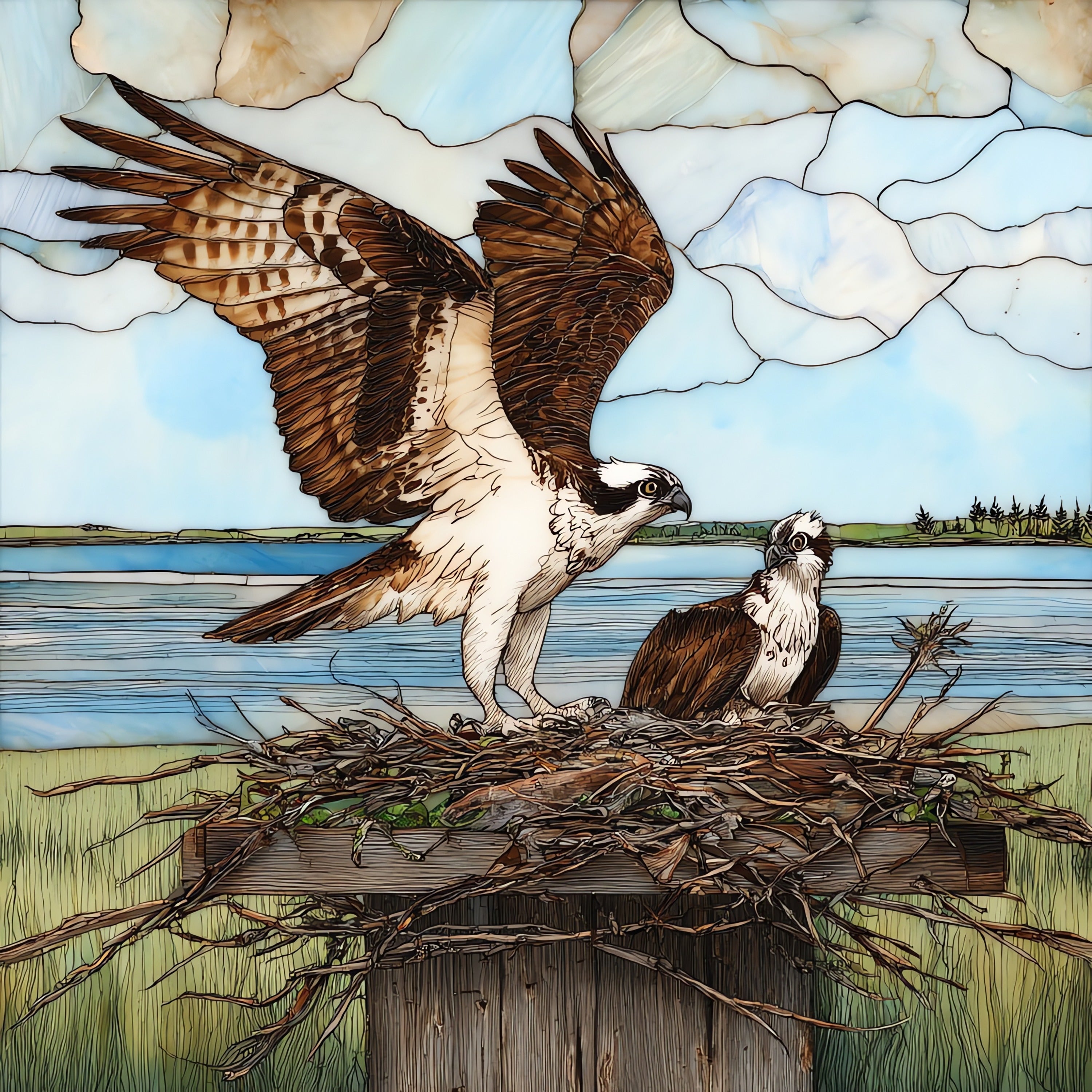 an osprey landing — ceramic art tile