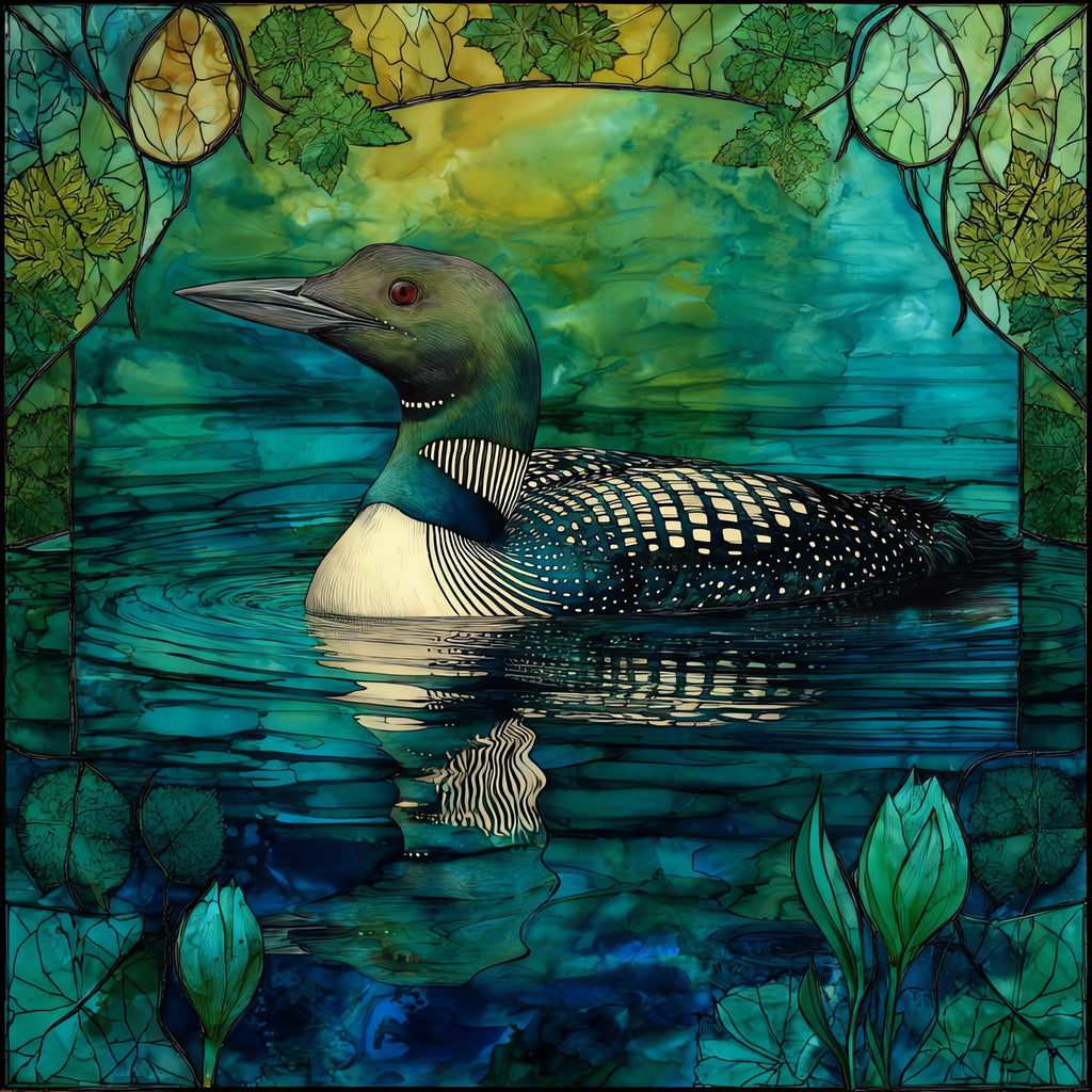 a common loon swimming on a — ceramic art tile