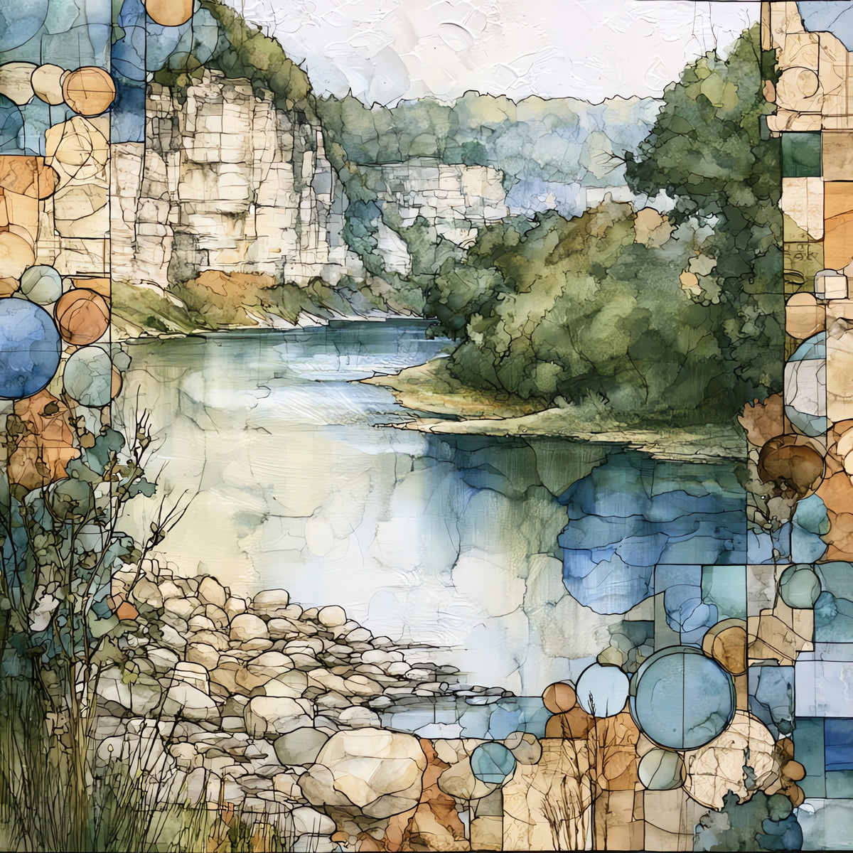 the Wapsipinicon River — ceramic art tile
