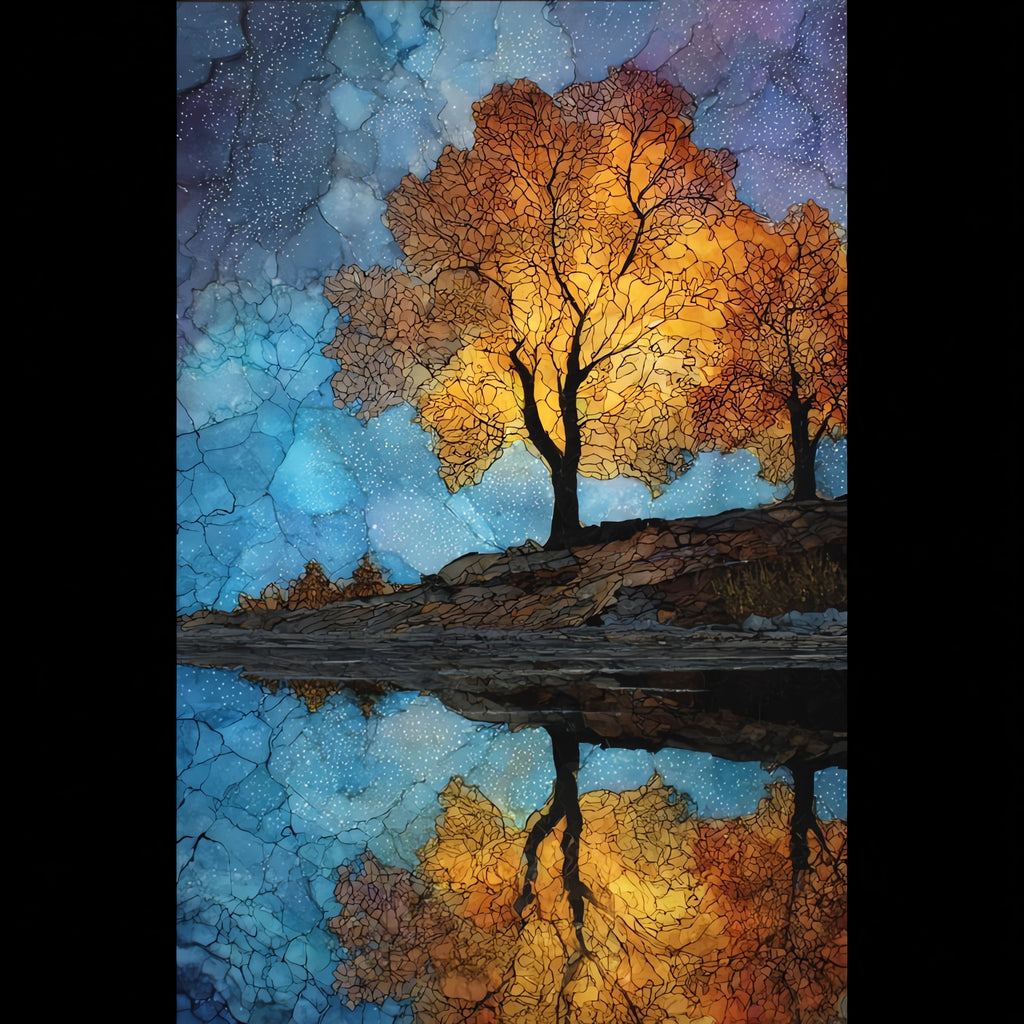 Iowa autumn maple along the Mississippi River — ceramic art tile