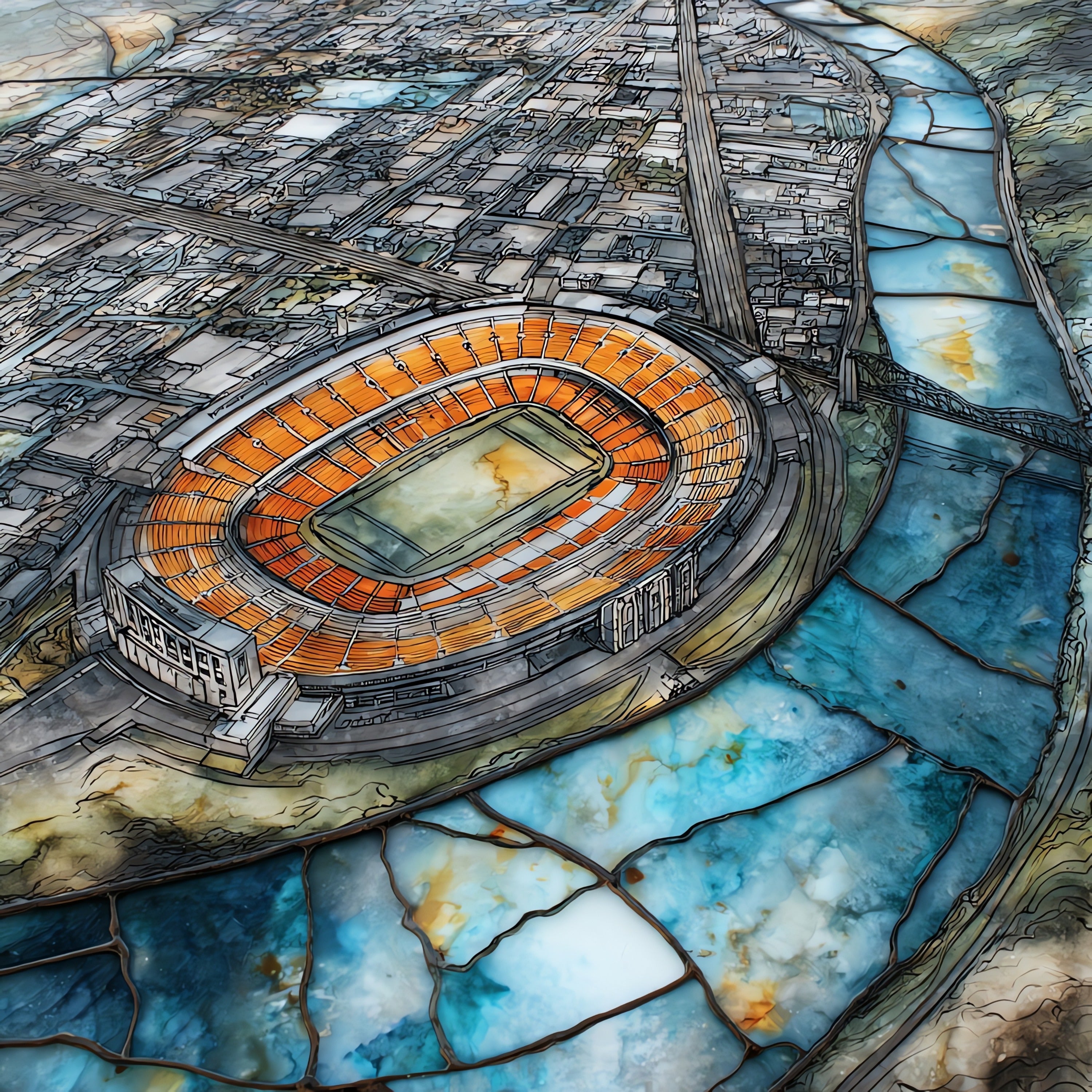 Neyland Stadium aerial in — ceramic art tile