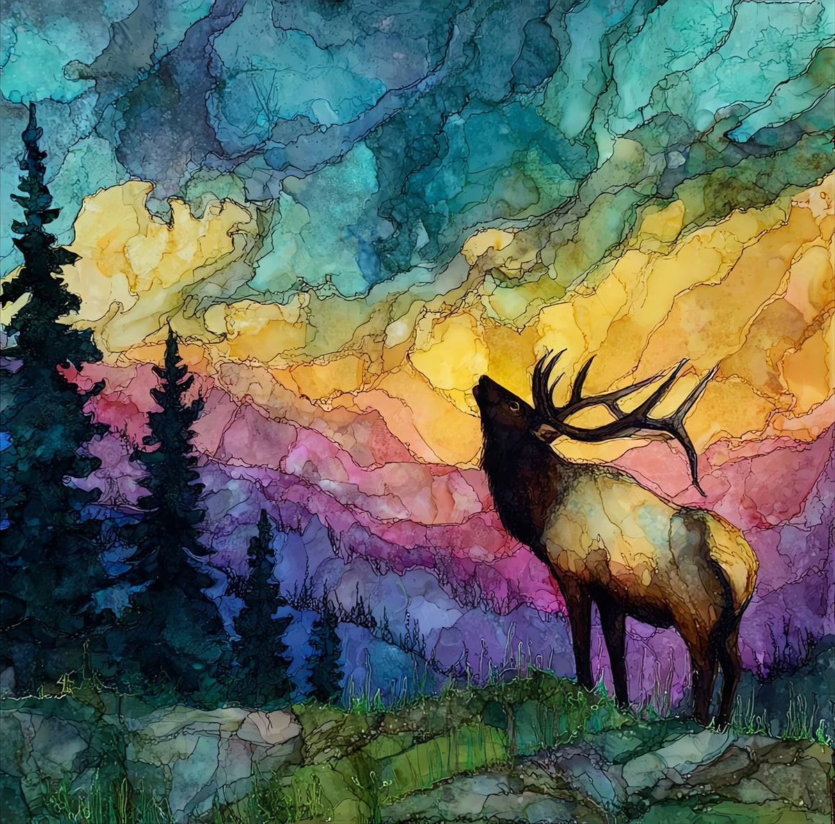 a bull elk bugling — ceramic art tile