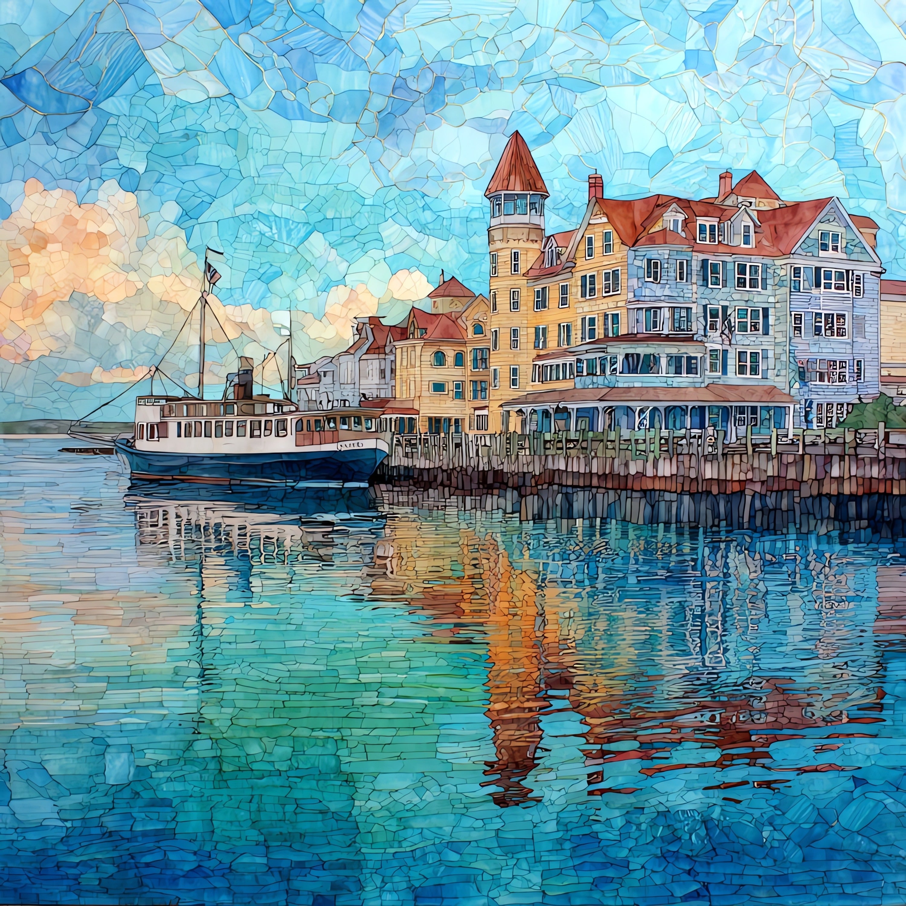 Block Island Old Harbor — ceramic art tile