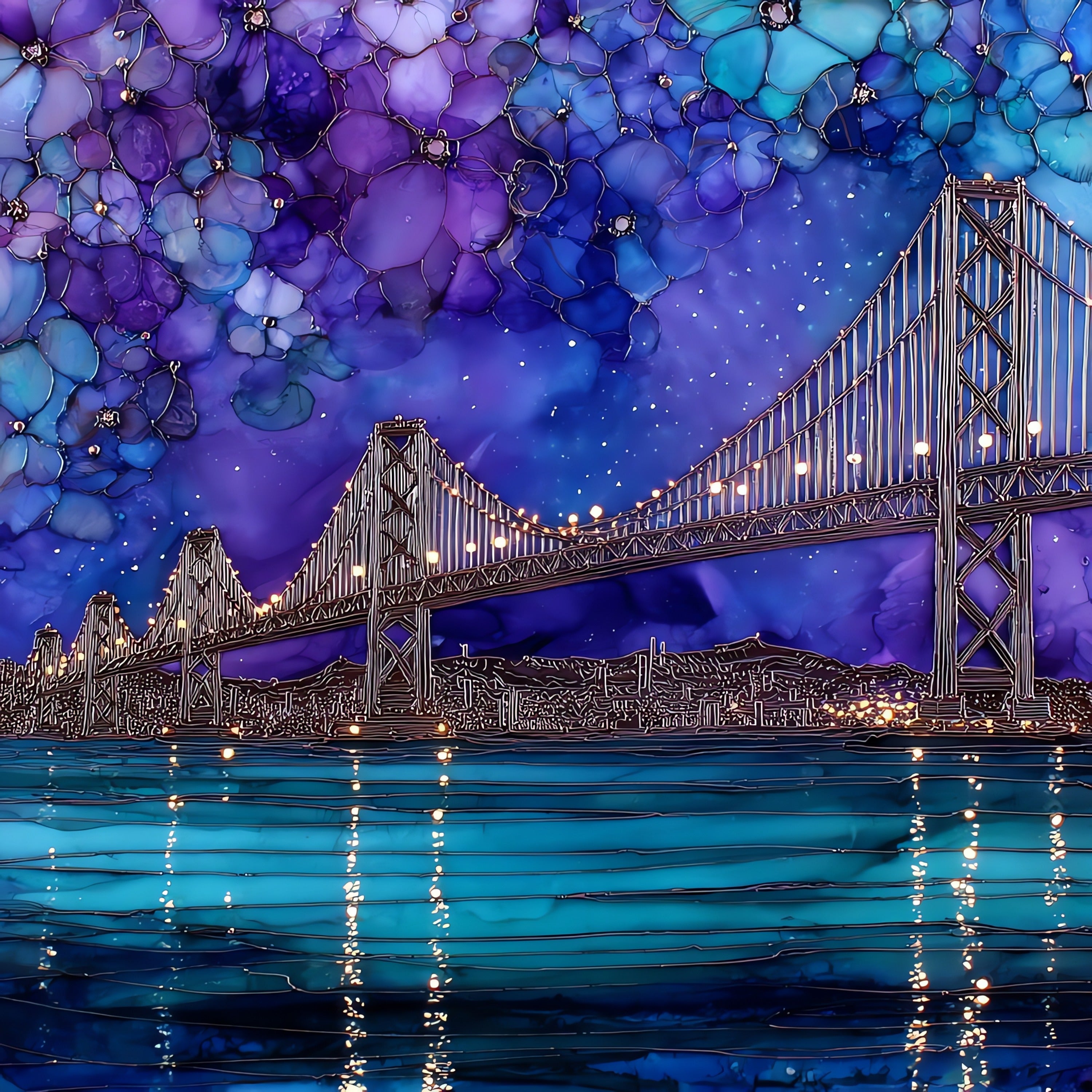 Bay Bridge Night — ceramic art tile
