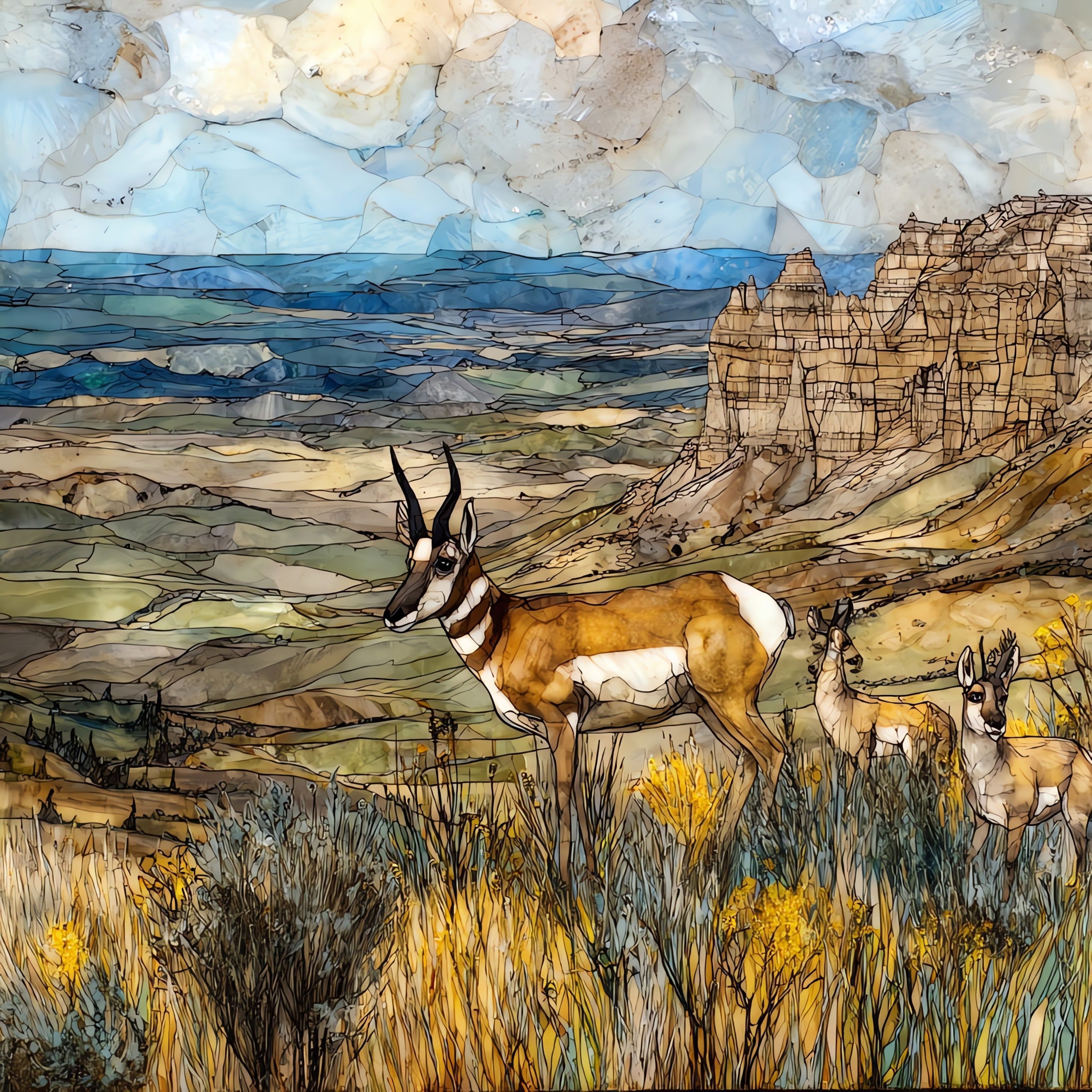 a pronghorn buck on a sage ridge — ceramic art tile