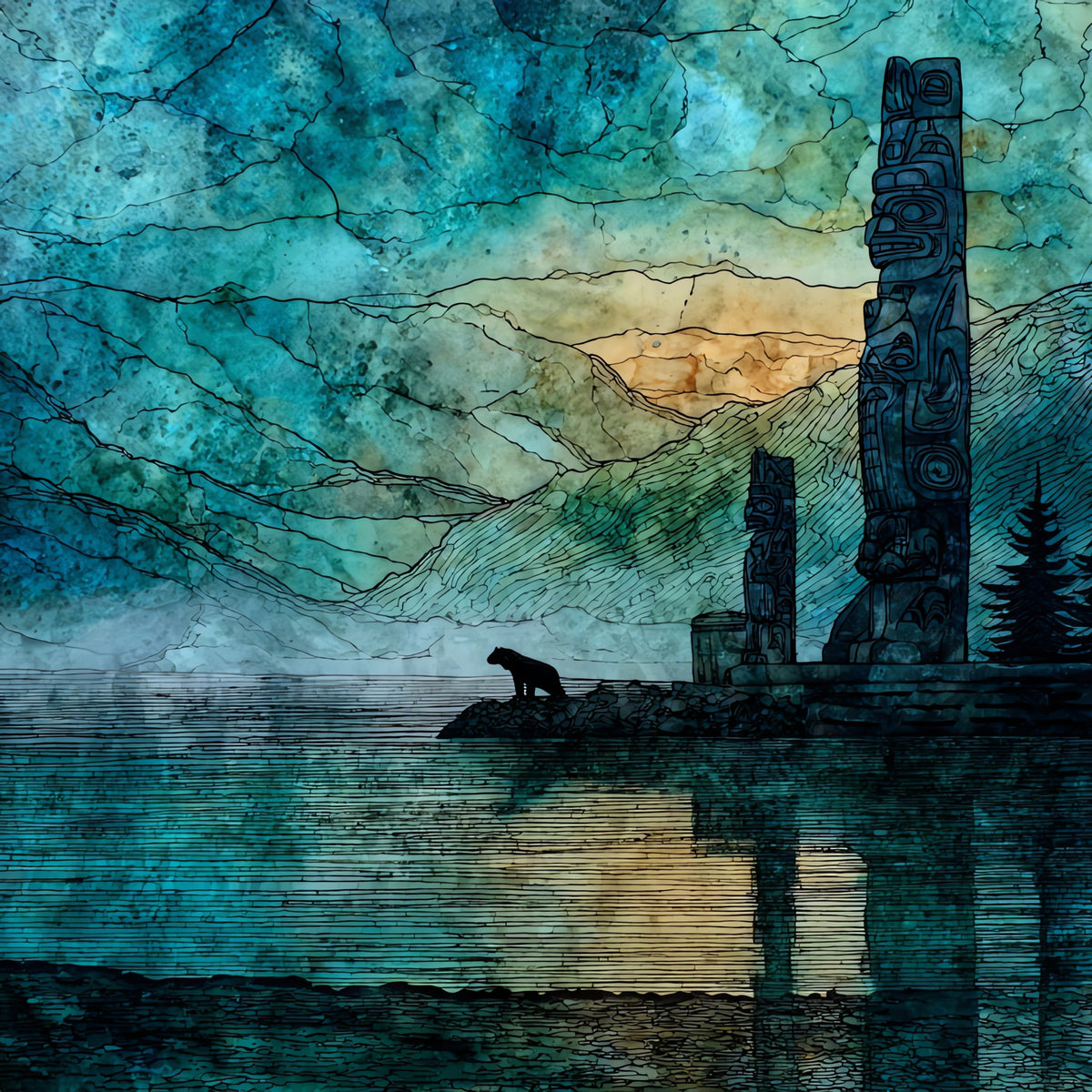 an Icy Strait Point Tlingit cedar totem in — ceramic art tile