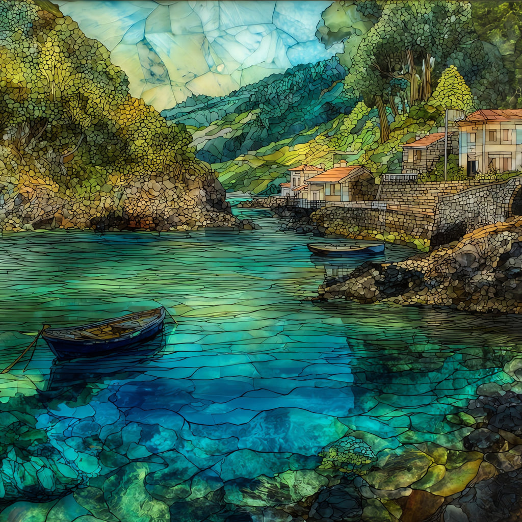 Damouchari fishing cove — ceramic art tile
