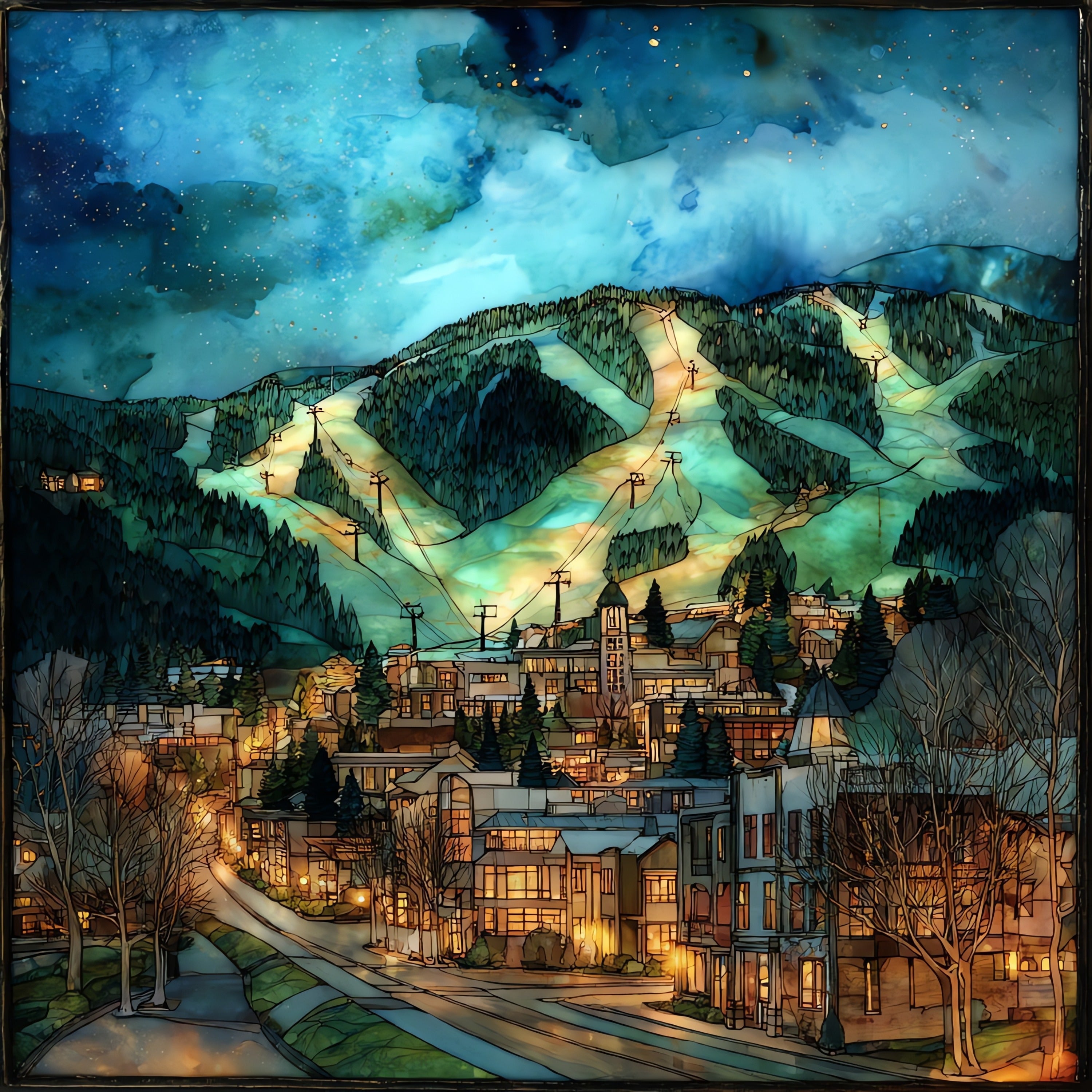 Aspen Mountain at twilight Elk Range — ceramic art tile