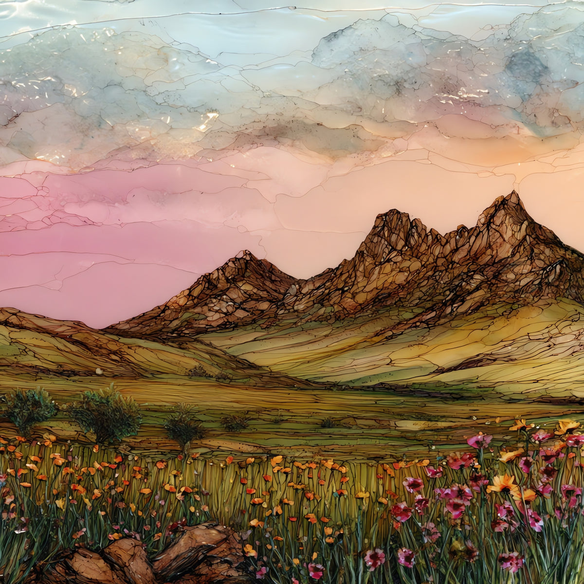 the Wichita Mountains pink — ceramic art tile
