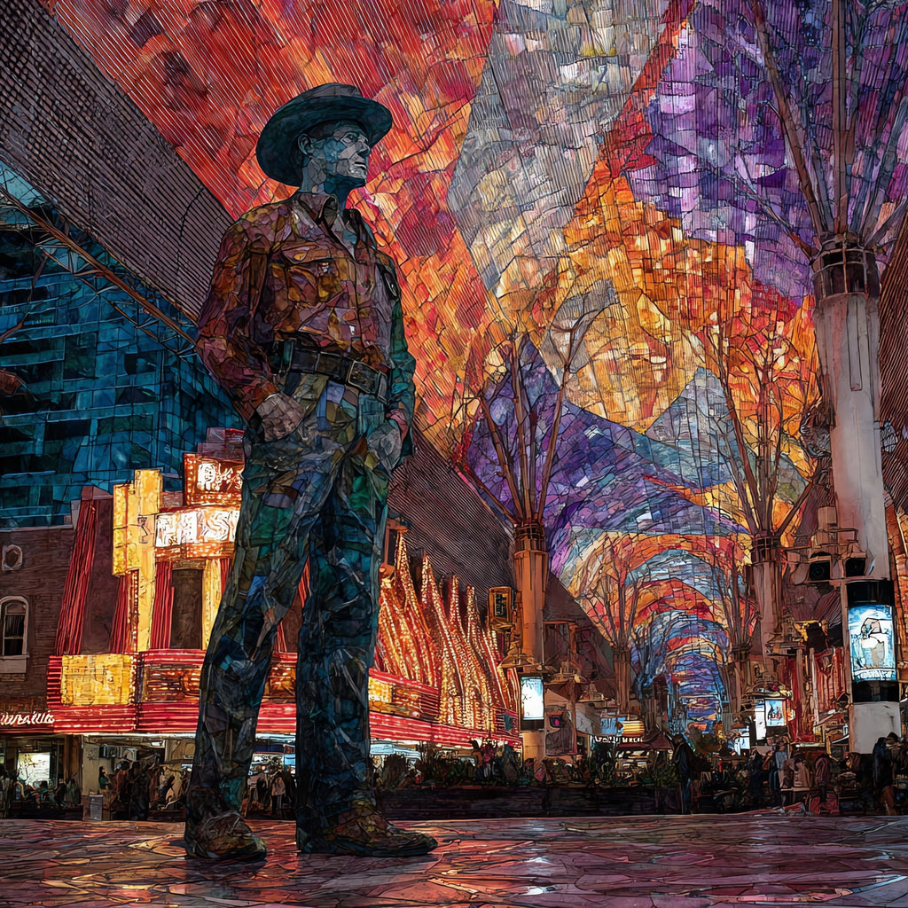 Vegas Vic the neon cowboy on Fremont Street — ceramic art tile