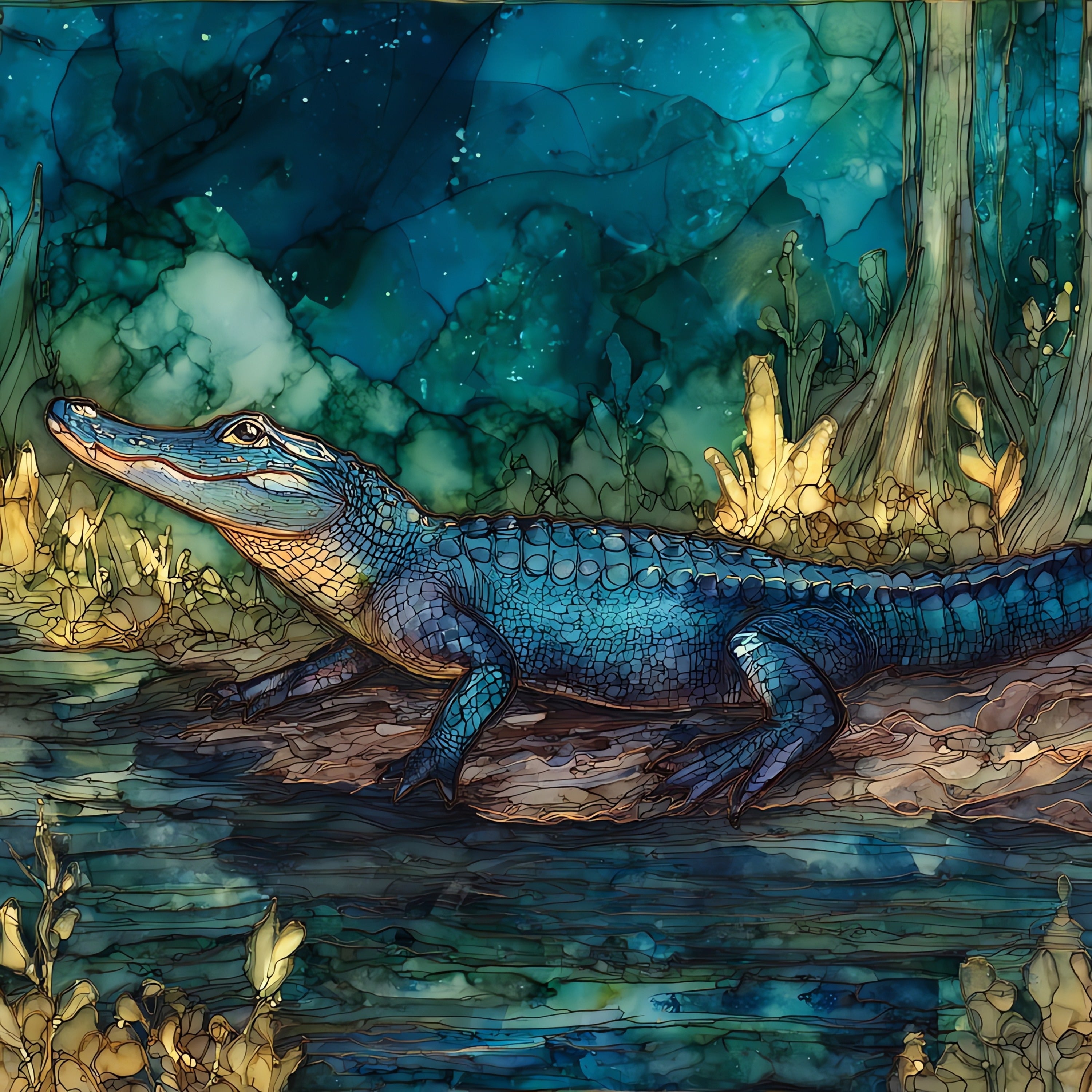 Caddo Lake great blue heron stalking — ceramic art tile