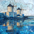 Mandraki harbor windmills — ceramic art tile