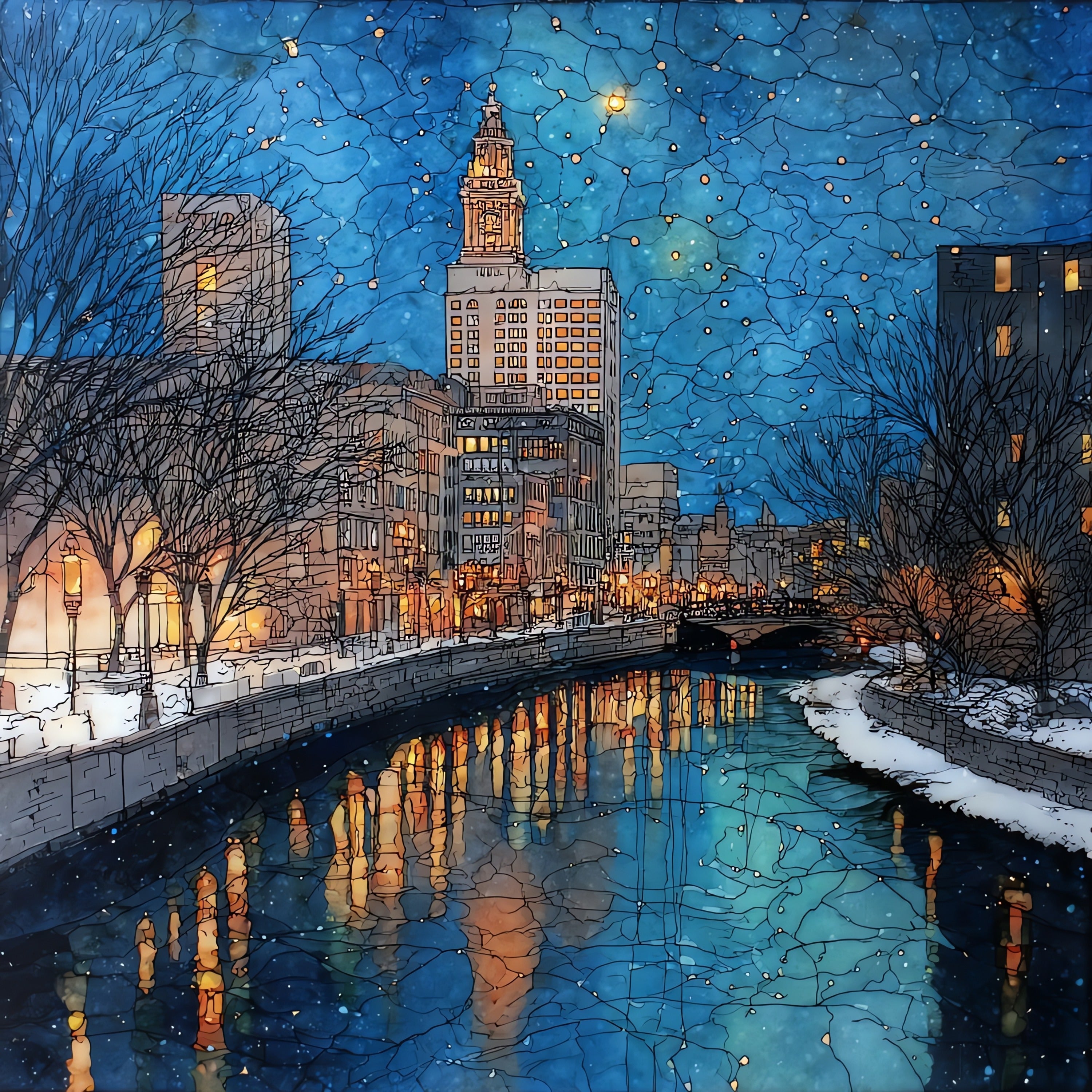 Providence WaterFire — ceramic art tile