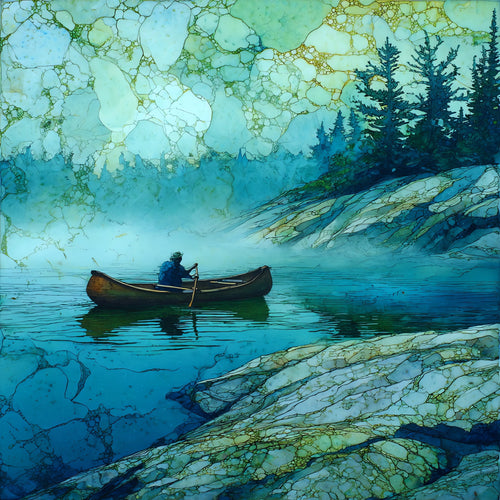 a Boundary Waters canoe gliding — ceramic art tile