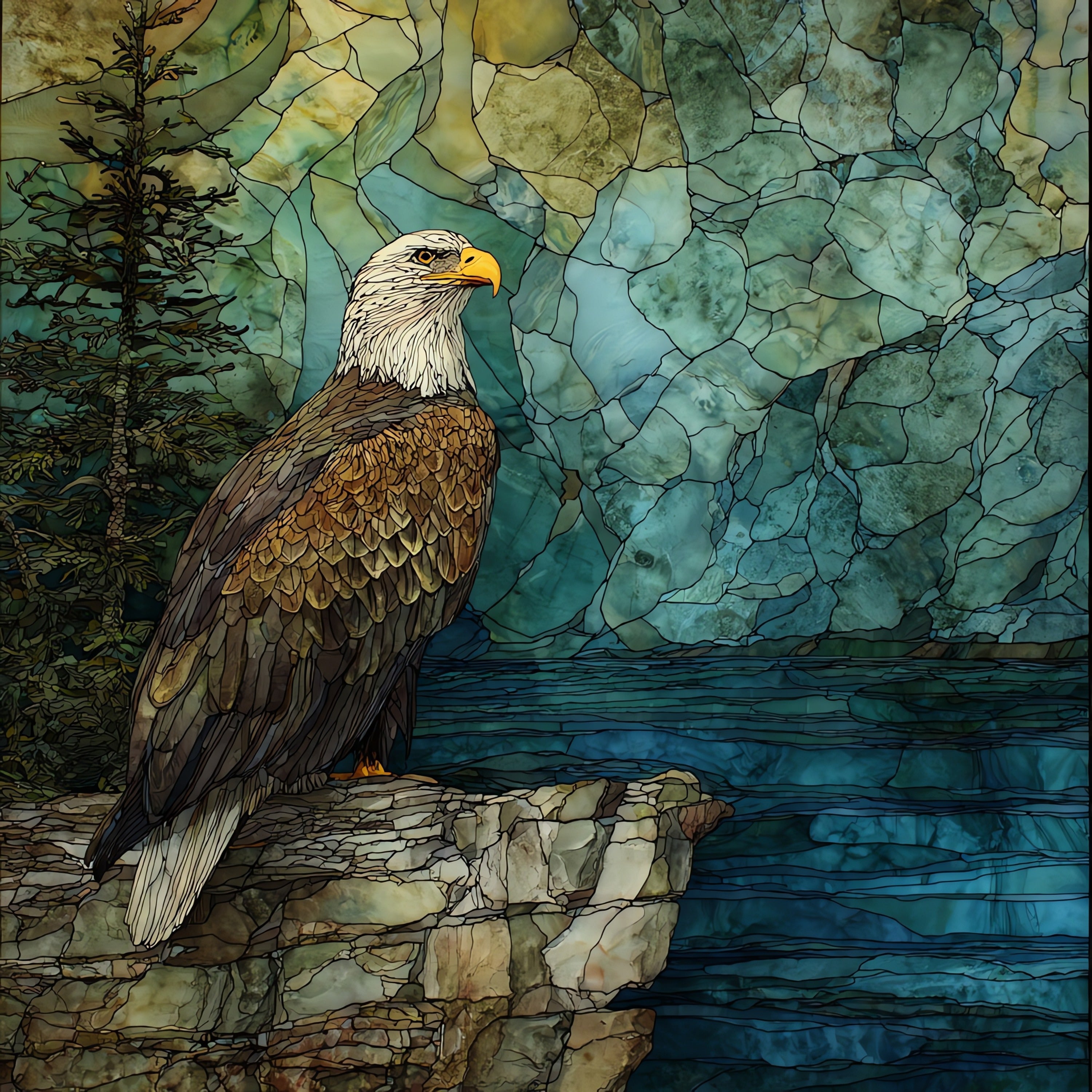 a bald eagle perched on a — ceramic art tile