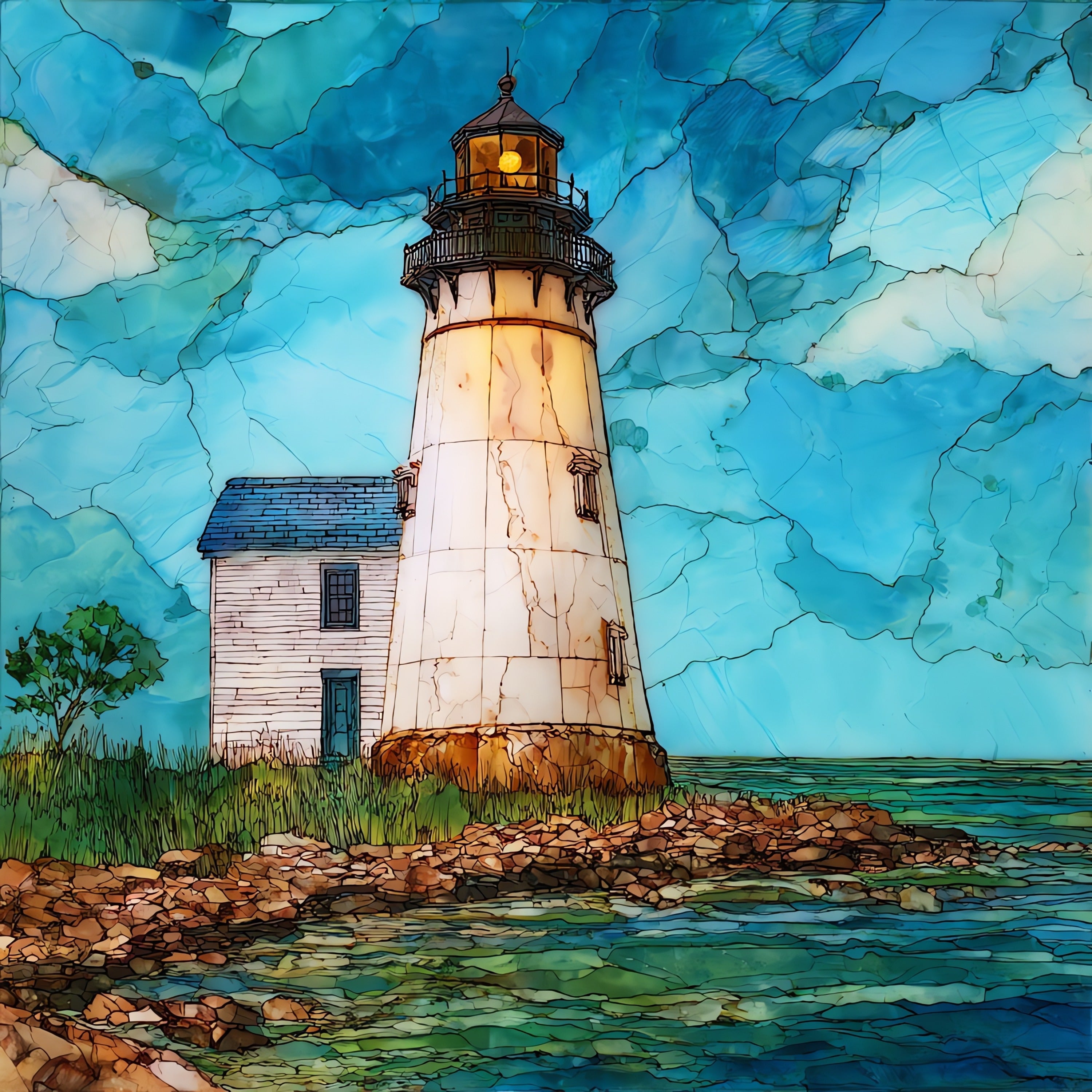 Smith Point Lighthouse in — ceramic art tile