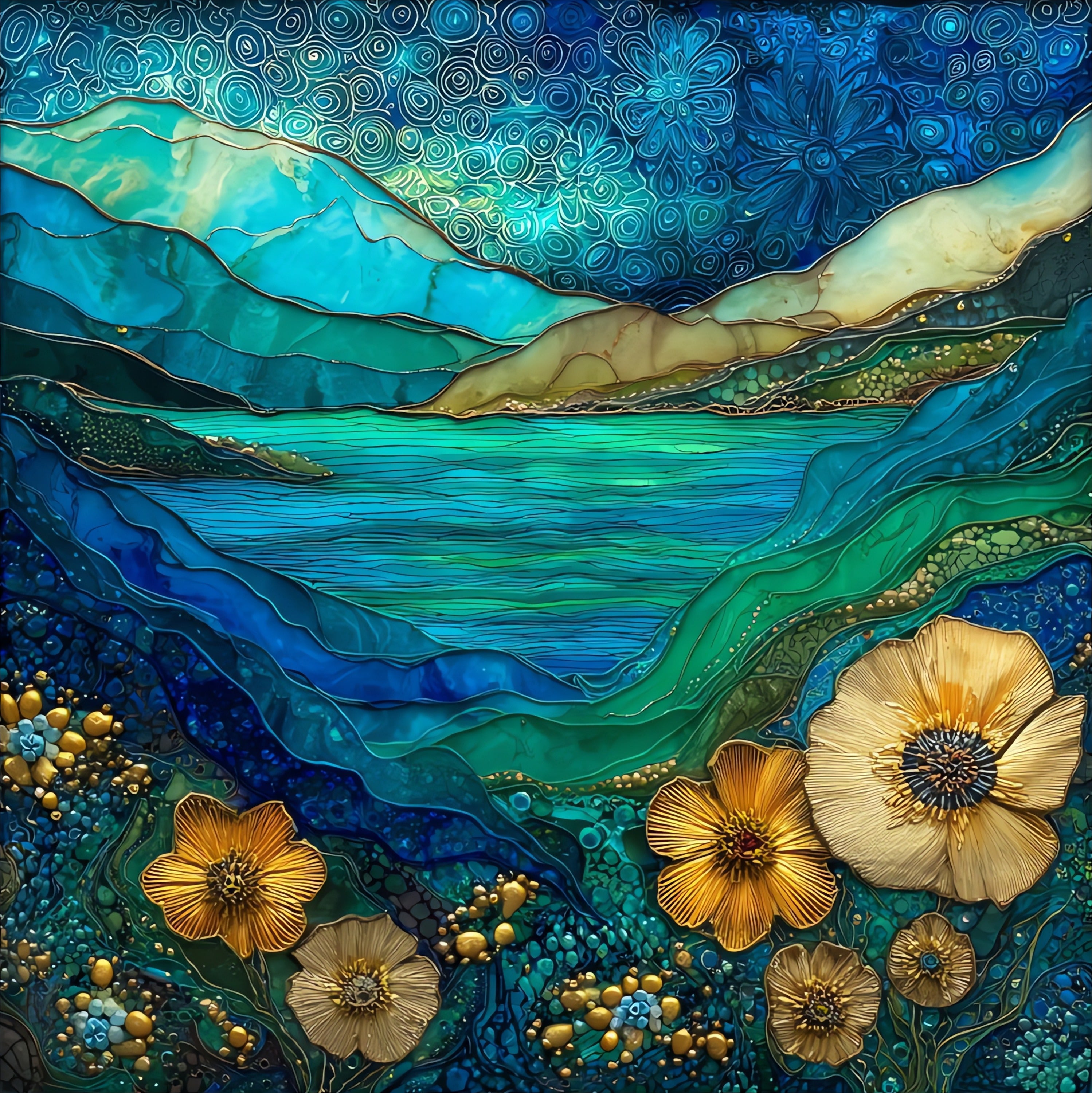Plastiras Lake — ceramic art tile