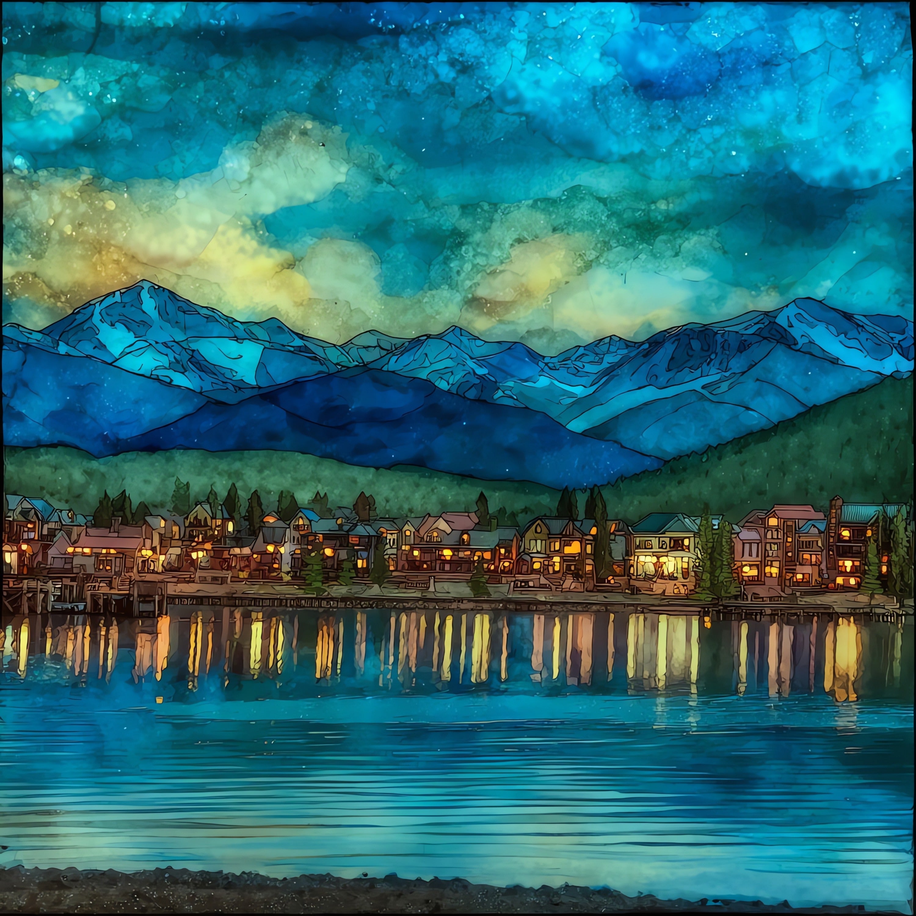 Grand Lake at twilight Rocky Mountain National Park — ceramic art tile