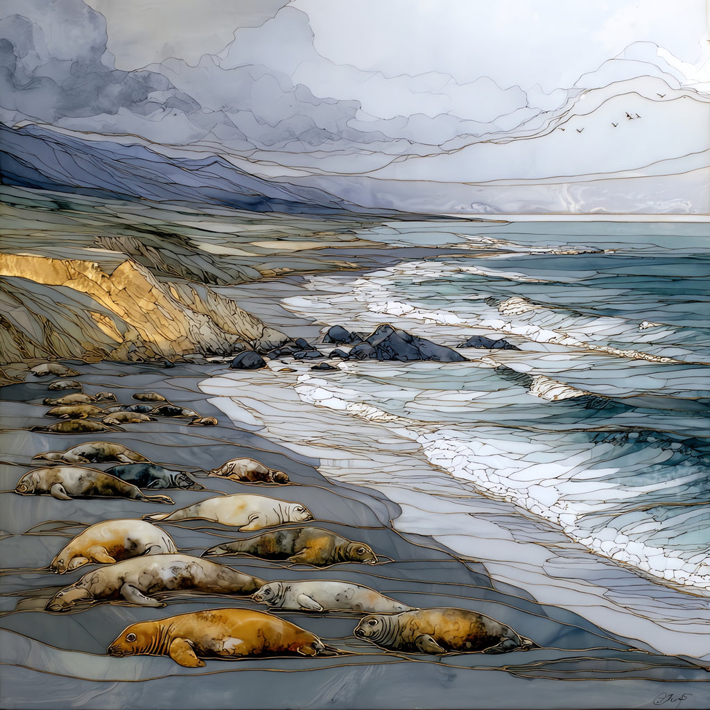 San Simeon Elephant Seals — ceramic art tile