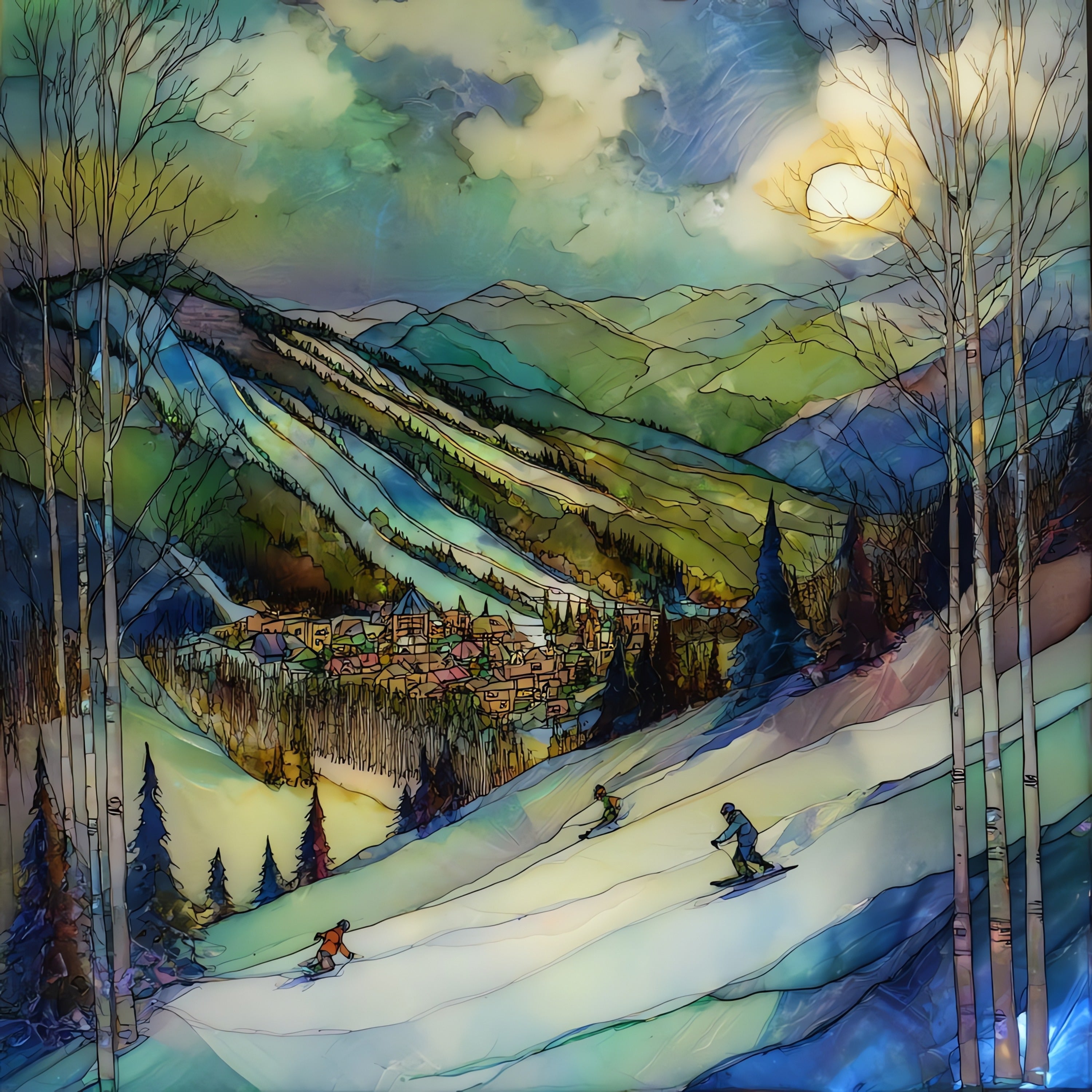 Angel Fire ski mountain — ceramic art tile