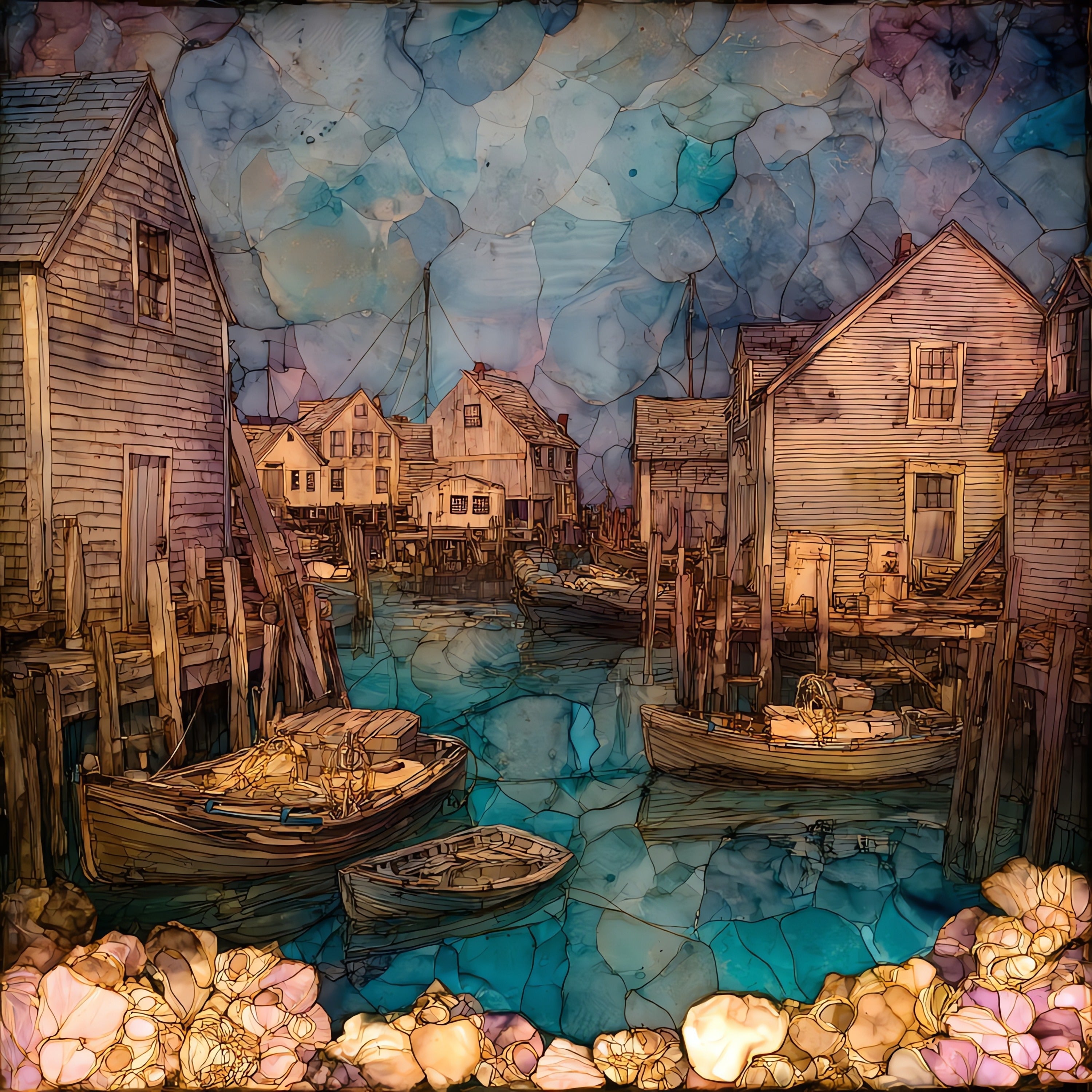 a Quahog working harbor — ceramic art tile