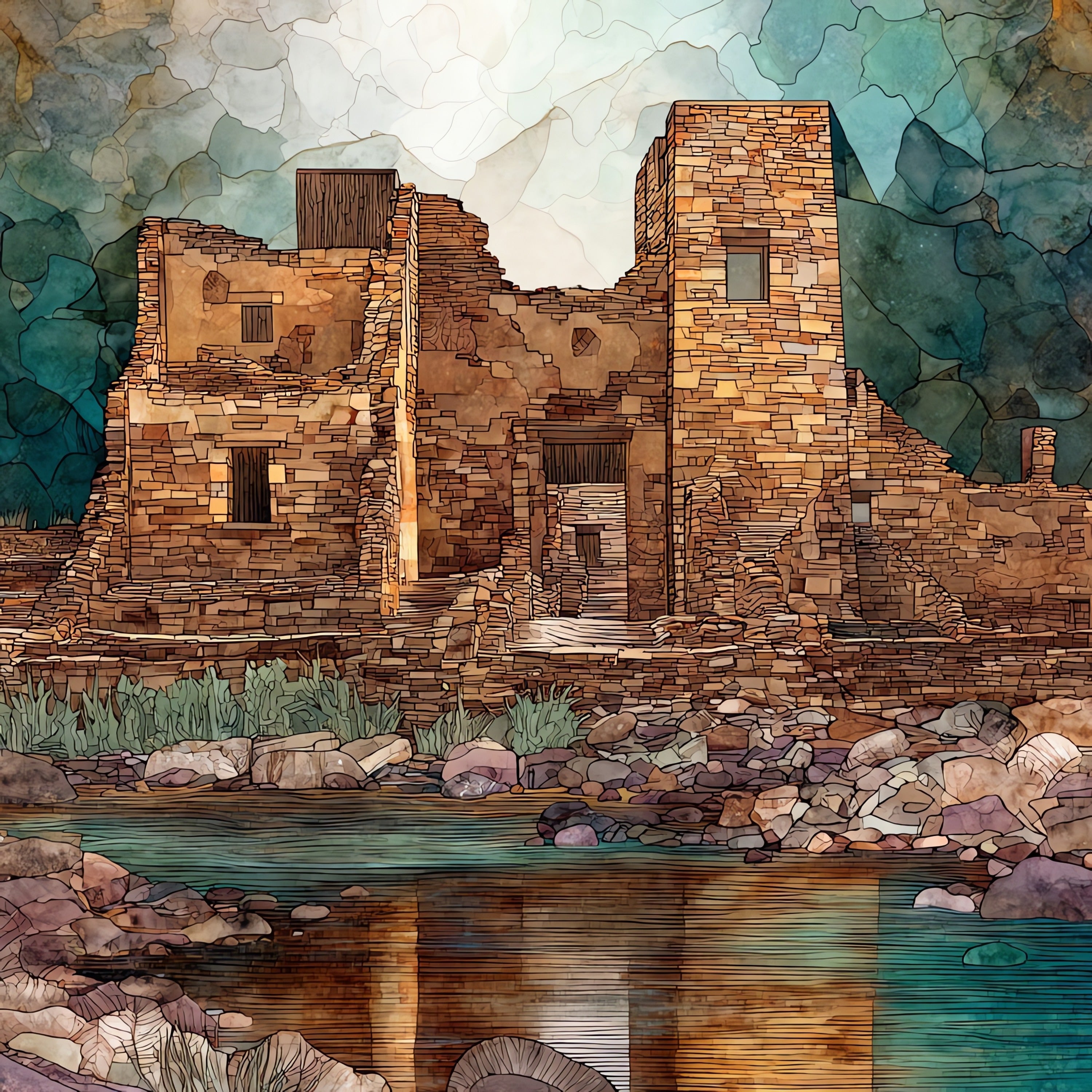 Salmon Ruins great house — ceramic art tile