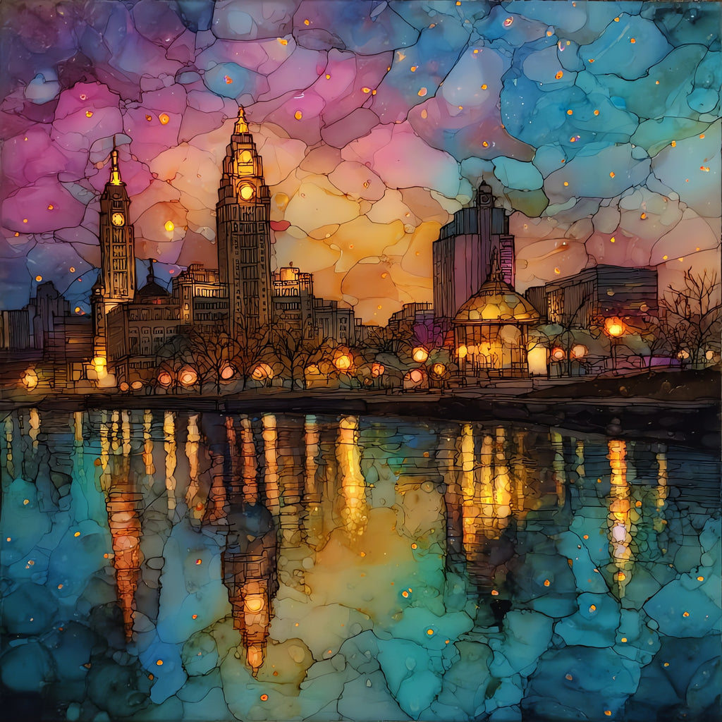 the Buffalo skyline across the Lake — ceramic art tile
