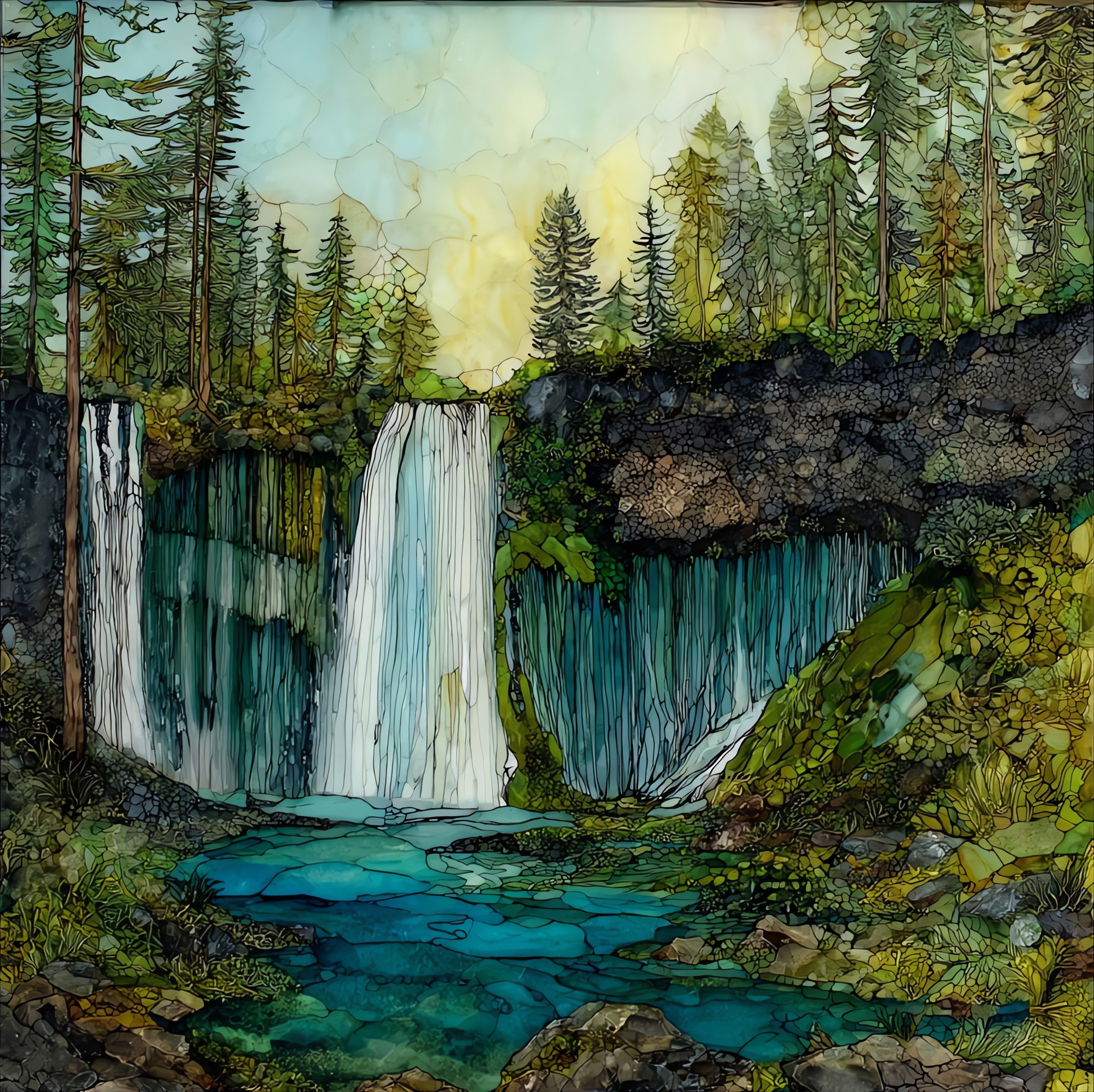 Burney Falls — ceramic art tile