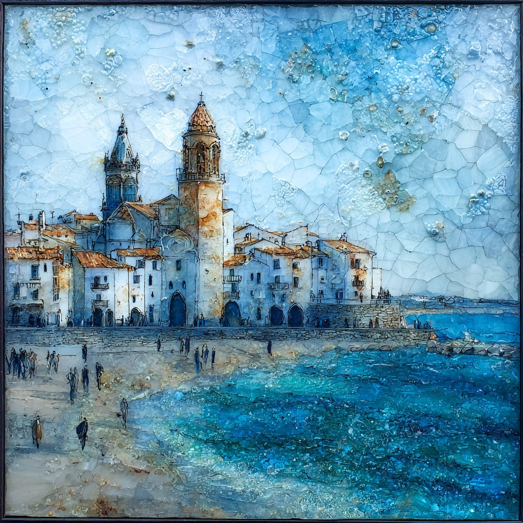 Sitges Seafront Church — ceramic art tile