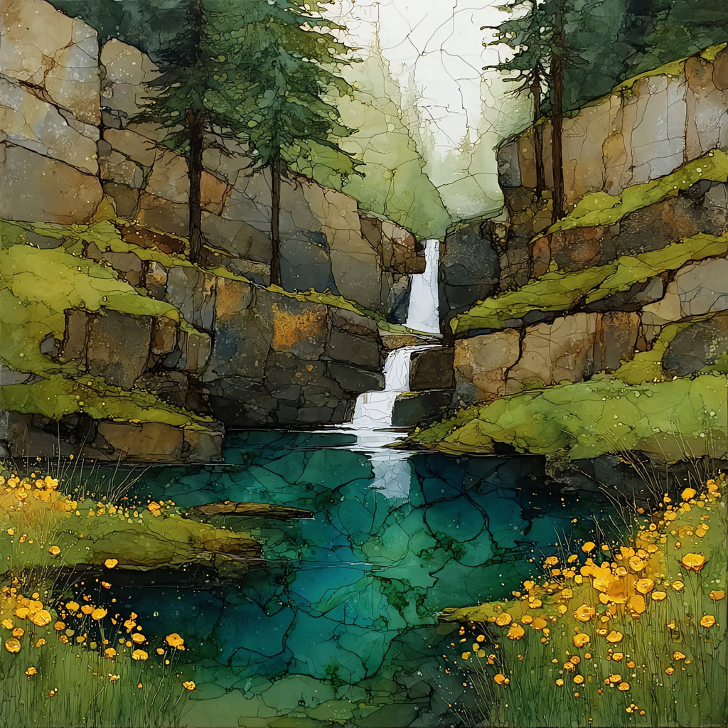 Two Medicine Aster Falls — ceramic art tile