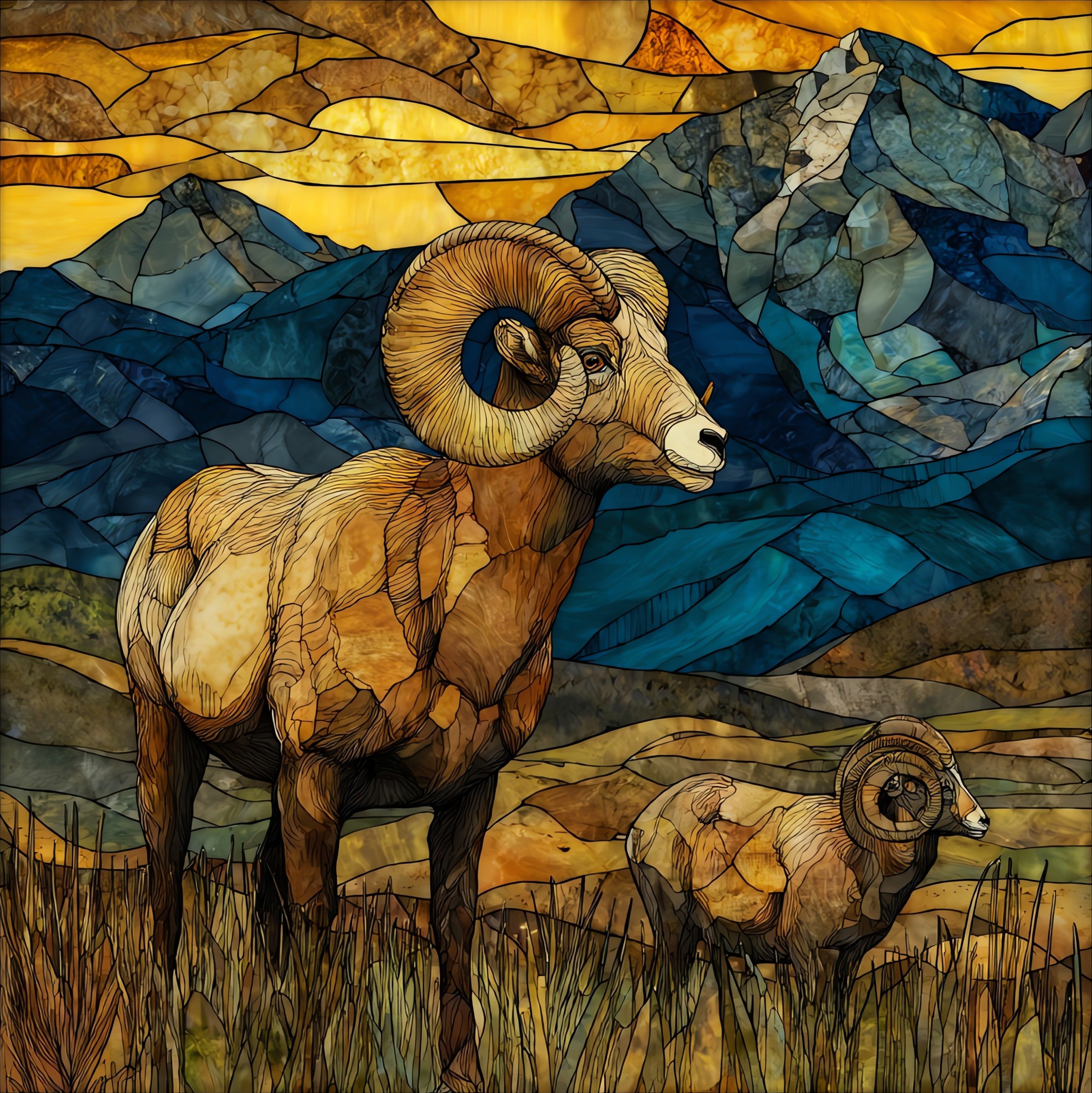 a full-curl bighorn ram — ceramic art tile