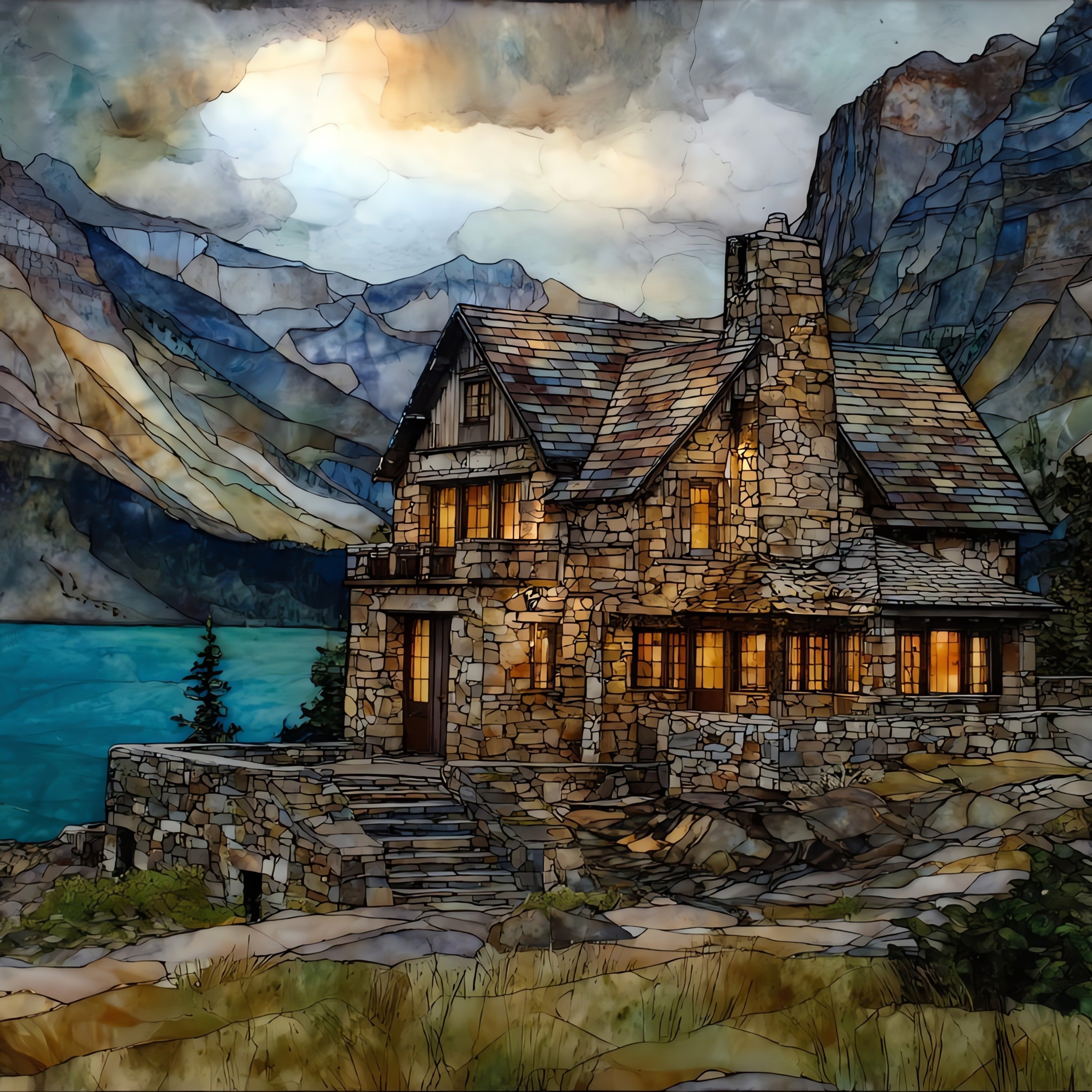 the Granite Park Chalet on a high alpine — ceramic art tile