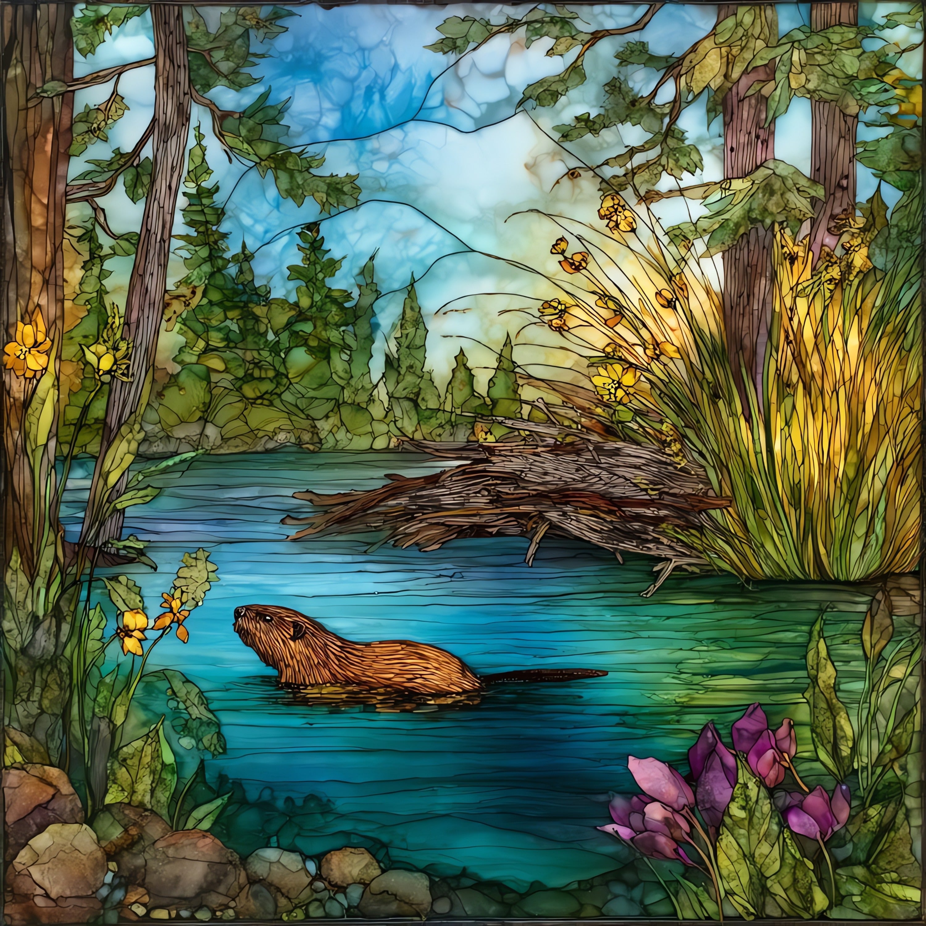 a stick-and-mud beaver lodge — ceramic art tile