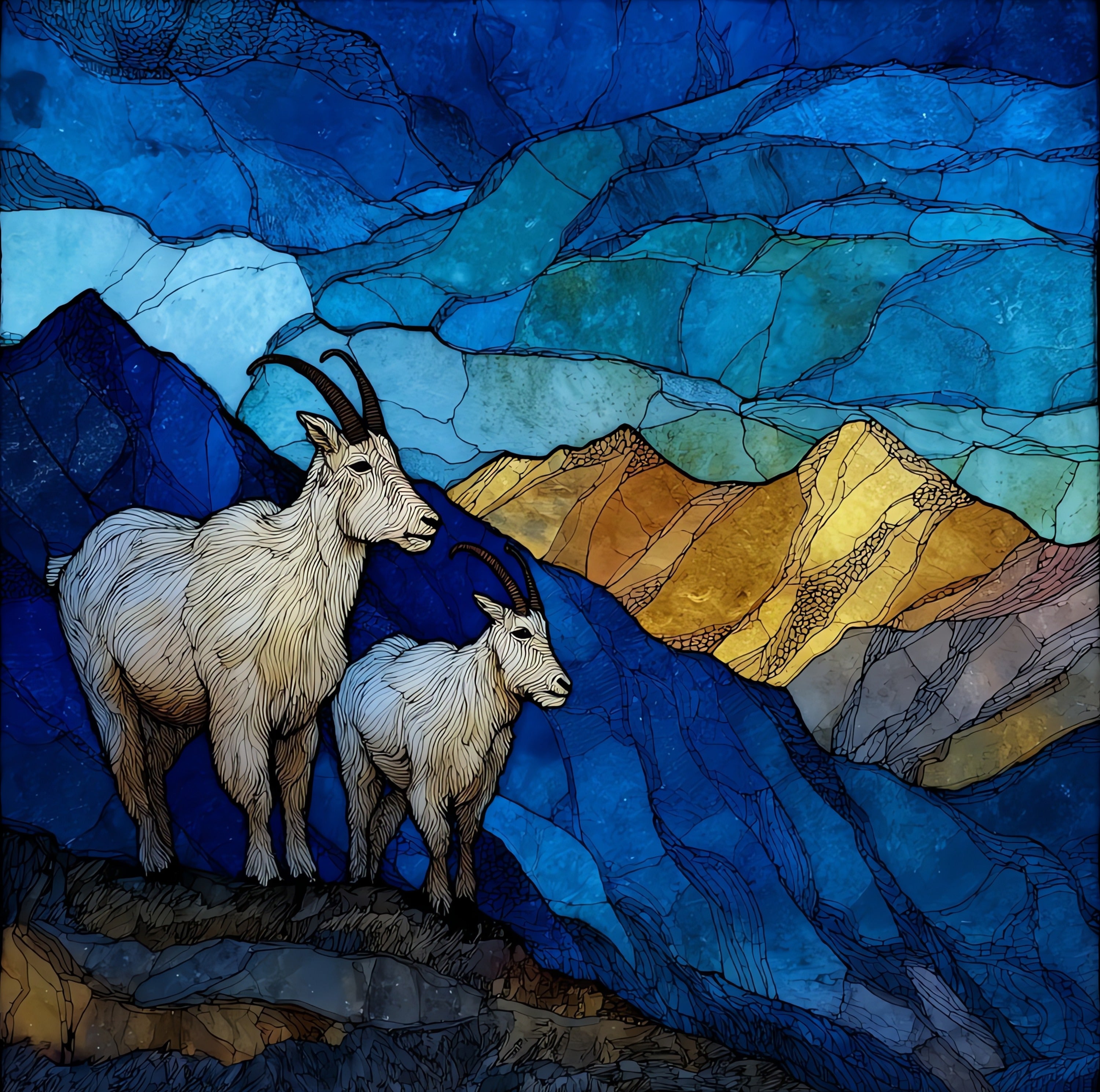 Mountain goats on Bierstadt Front Range — ceramic art tile
