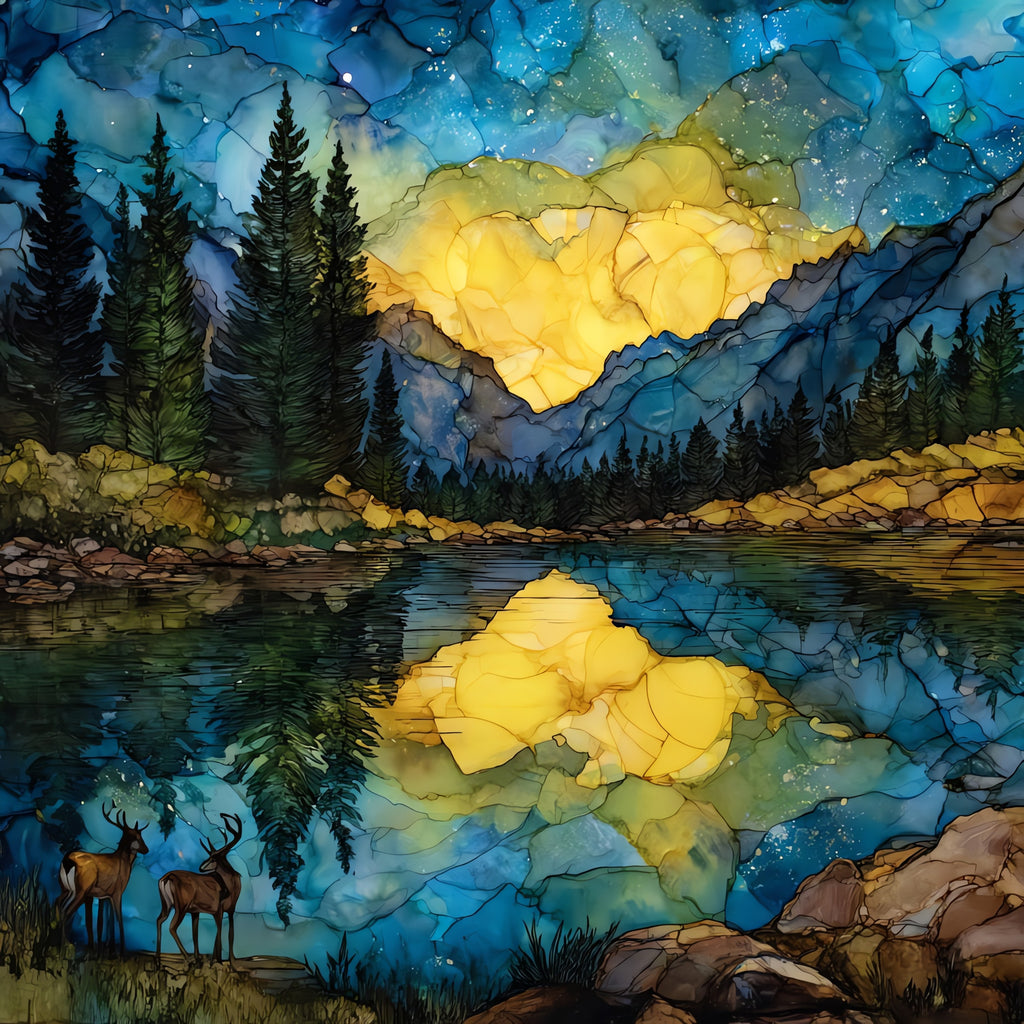 Deerfield Lake summer reflection — ceramic art tile