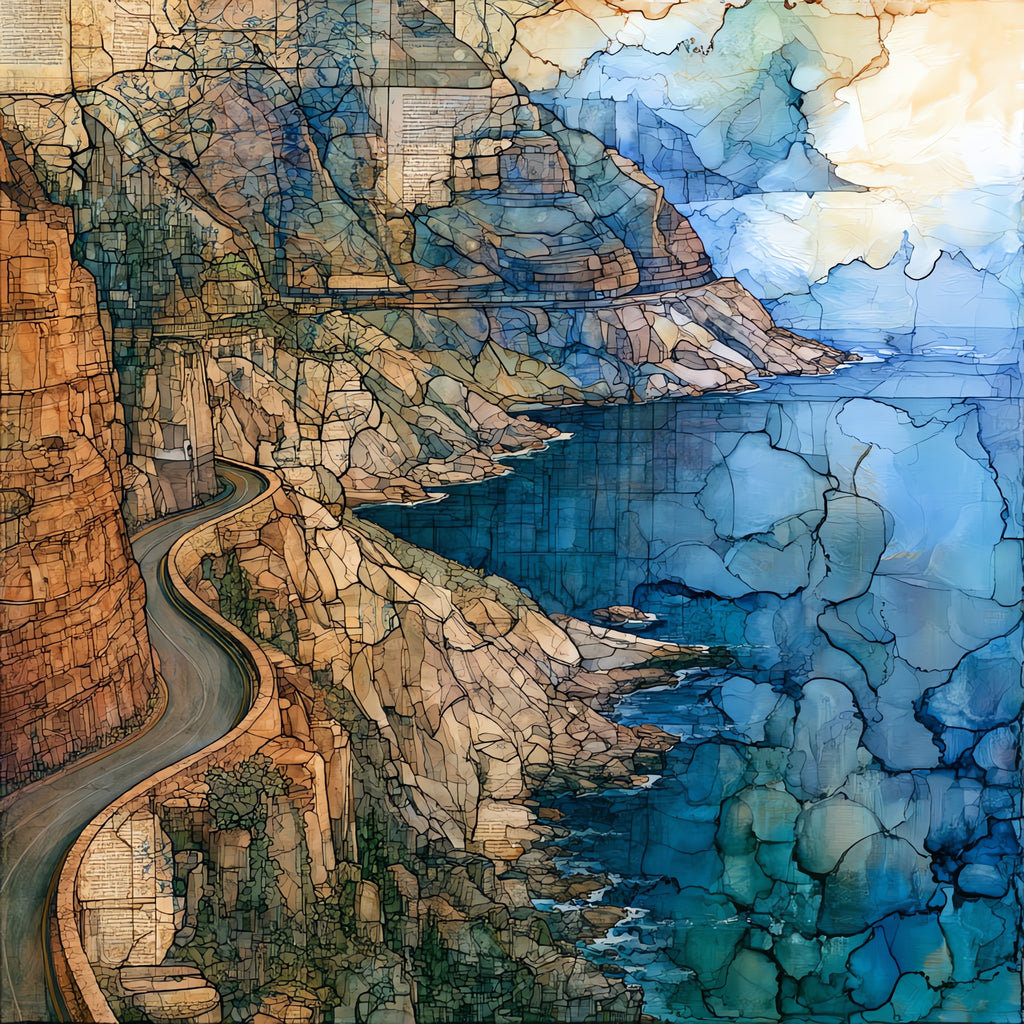 the winding coastal road — ceramic art tile