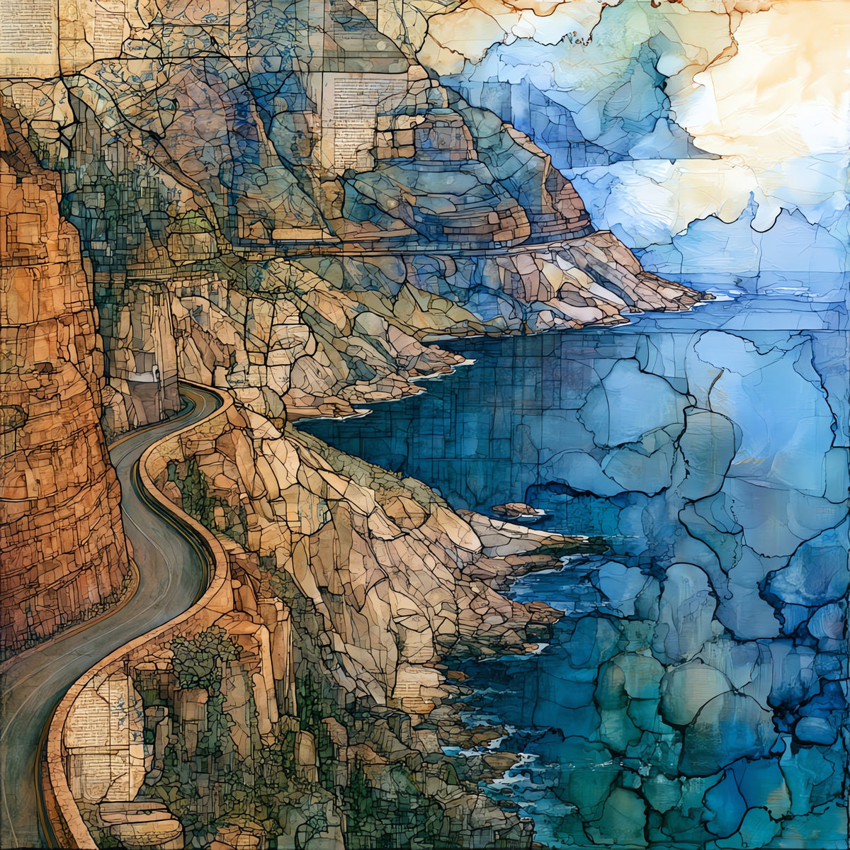 the winding coastal road — ceramic art tile