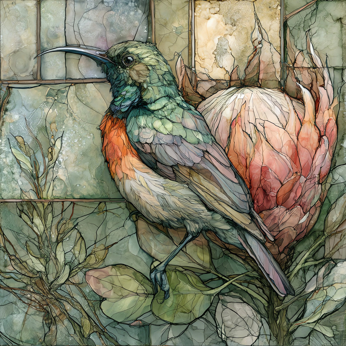 an orange-breasted sunbird perched — ceramic art tile
