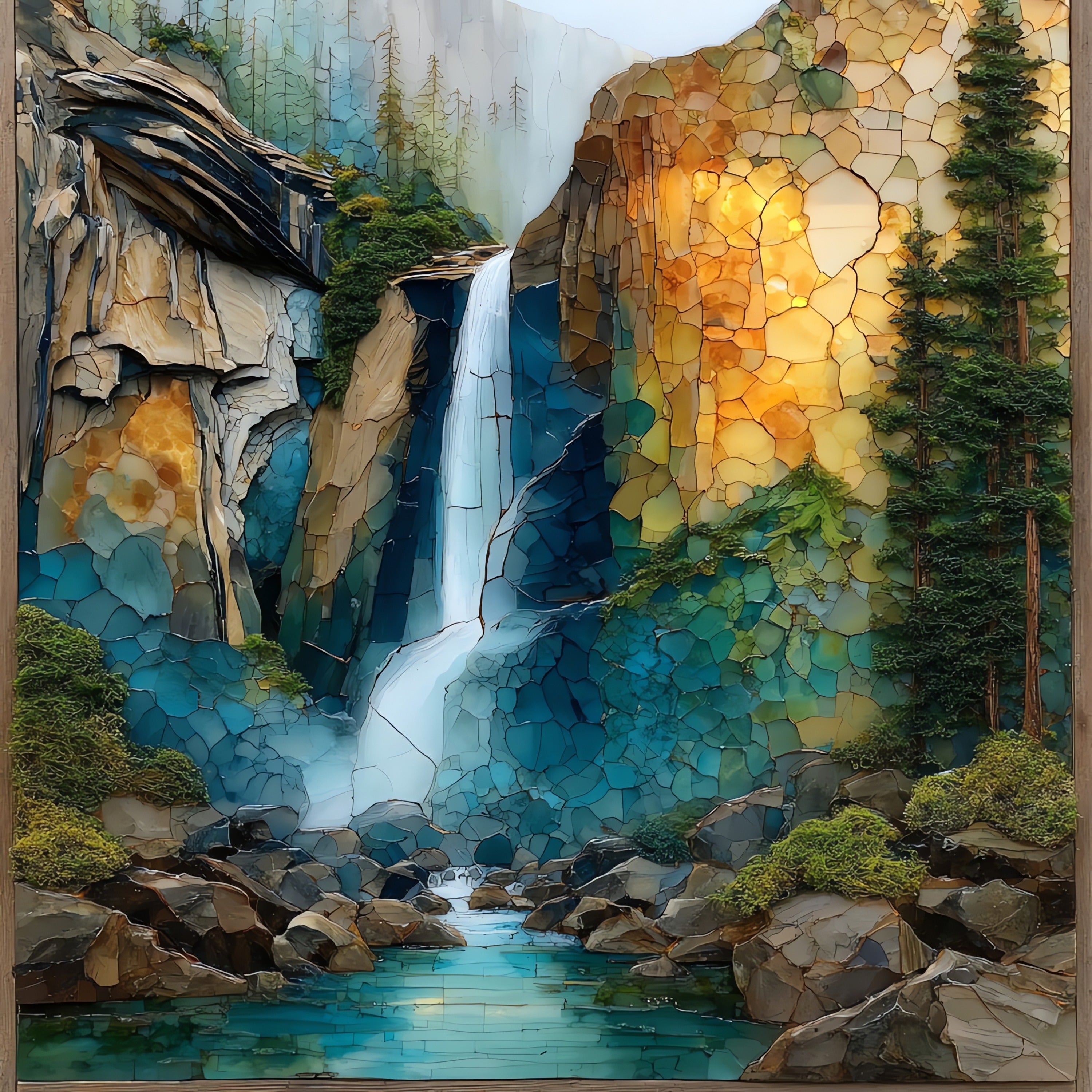 Vernal Fall dropping 317 feet along — ceramic art tile