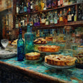 Madrid Bakery Counter Tartas de Santiago Almond Pastries Under Glass — ceramic art tile