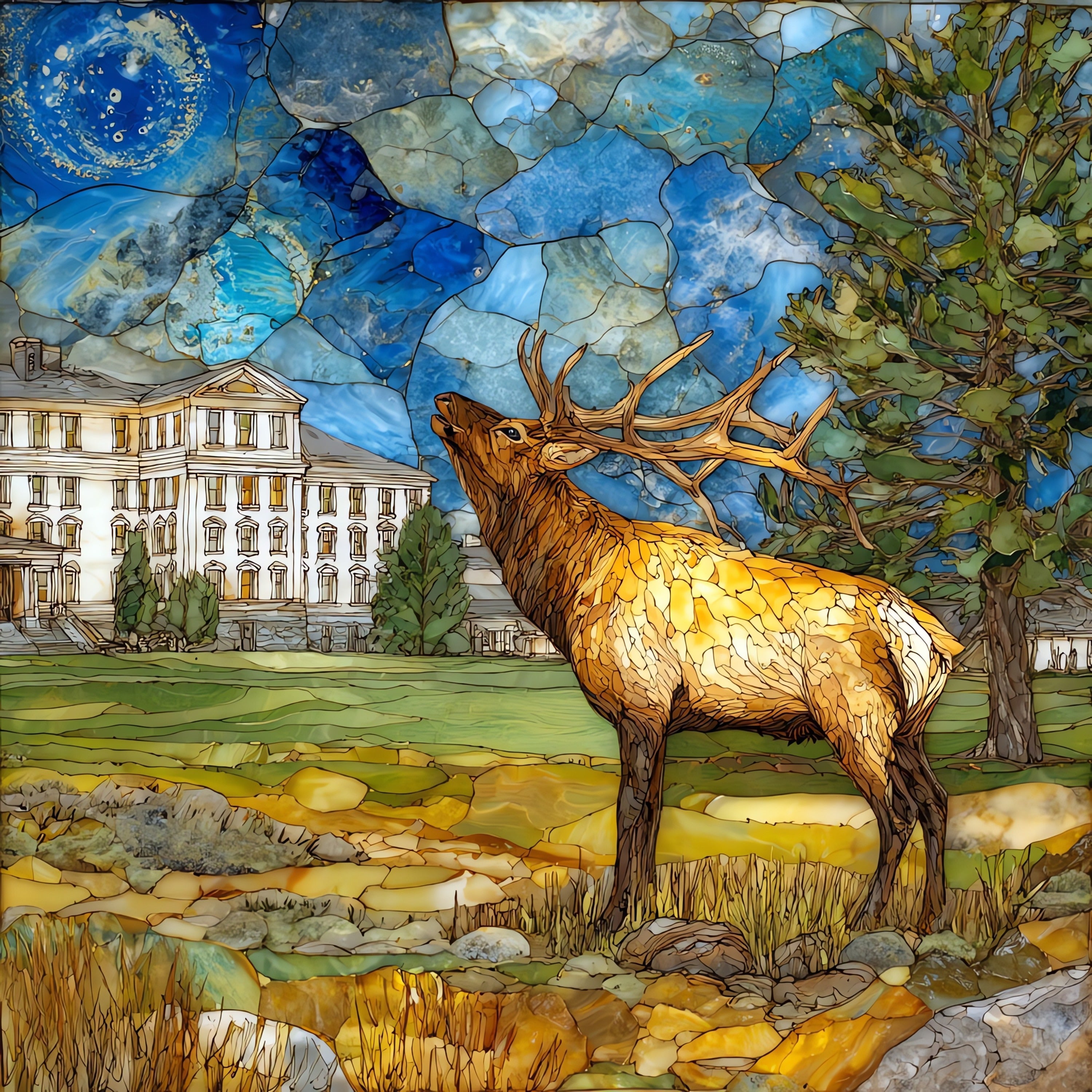 a six-point bull elk bugling on — ceramic art tile