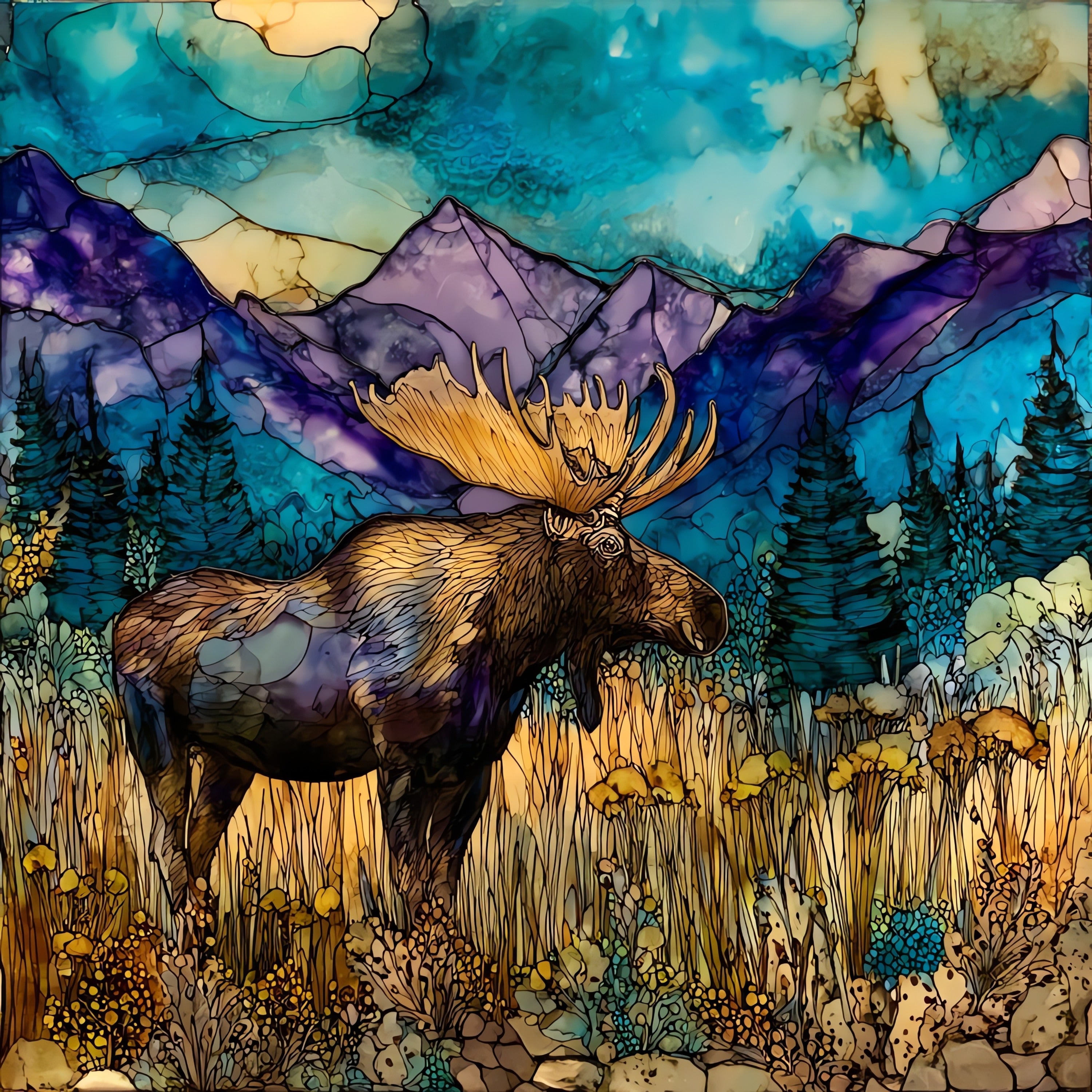 a bull moose chest-deep — ceramic art tile