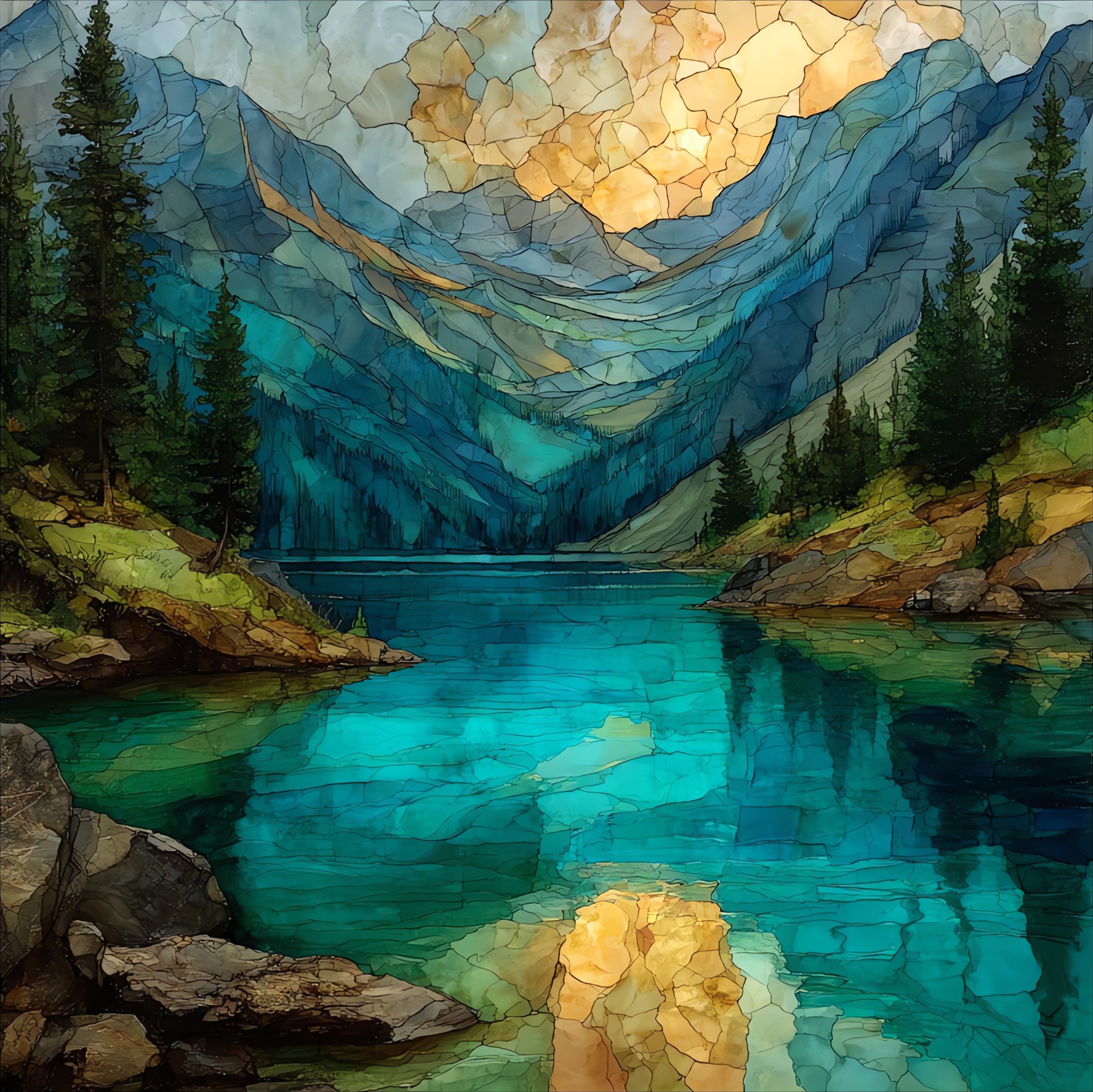 Many Glacier Cracker Lake — ceramic art tile