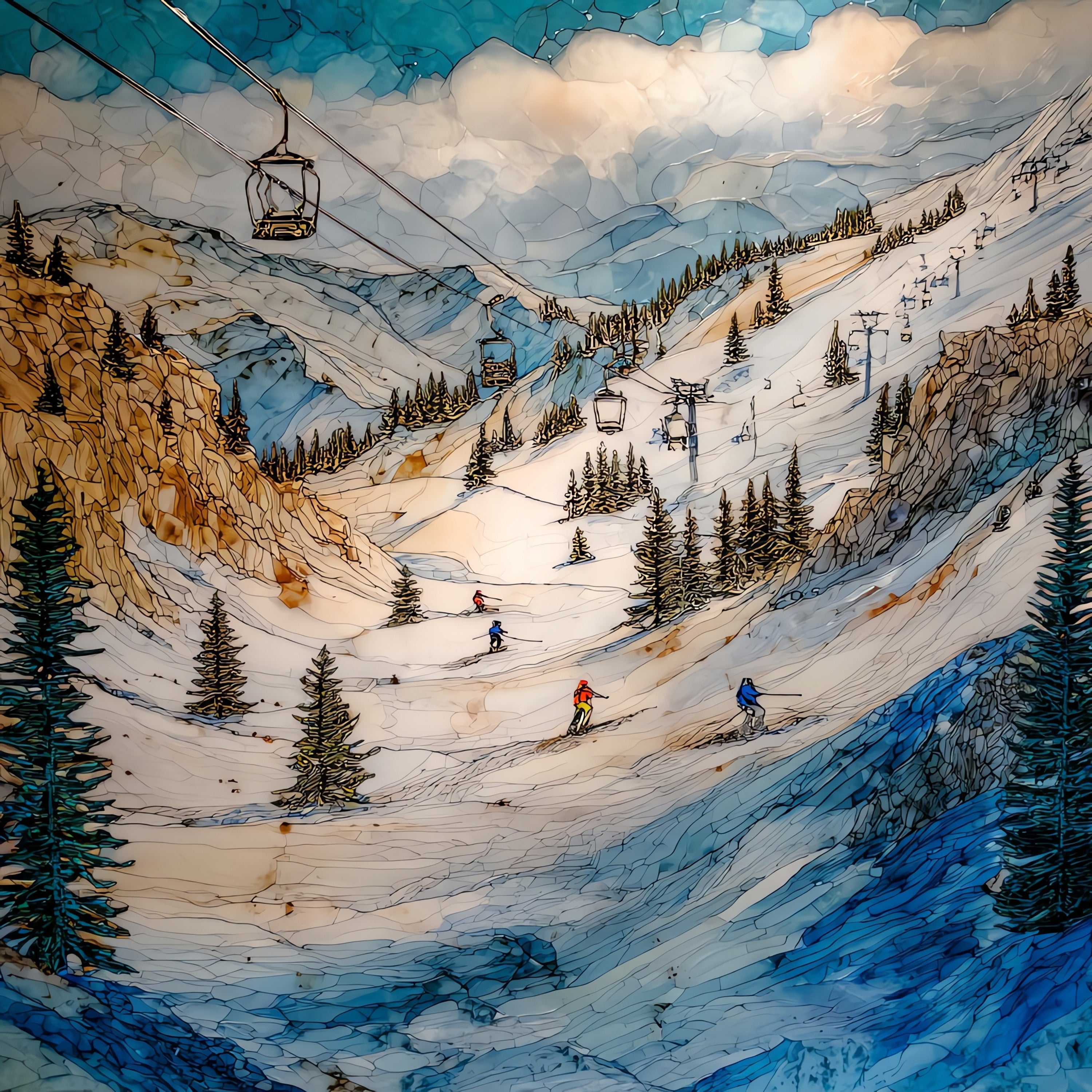 Bridger Bowl ski area — ceramic art tile