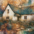 an old whitewashed thatched — ceramic art tile