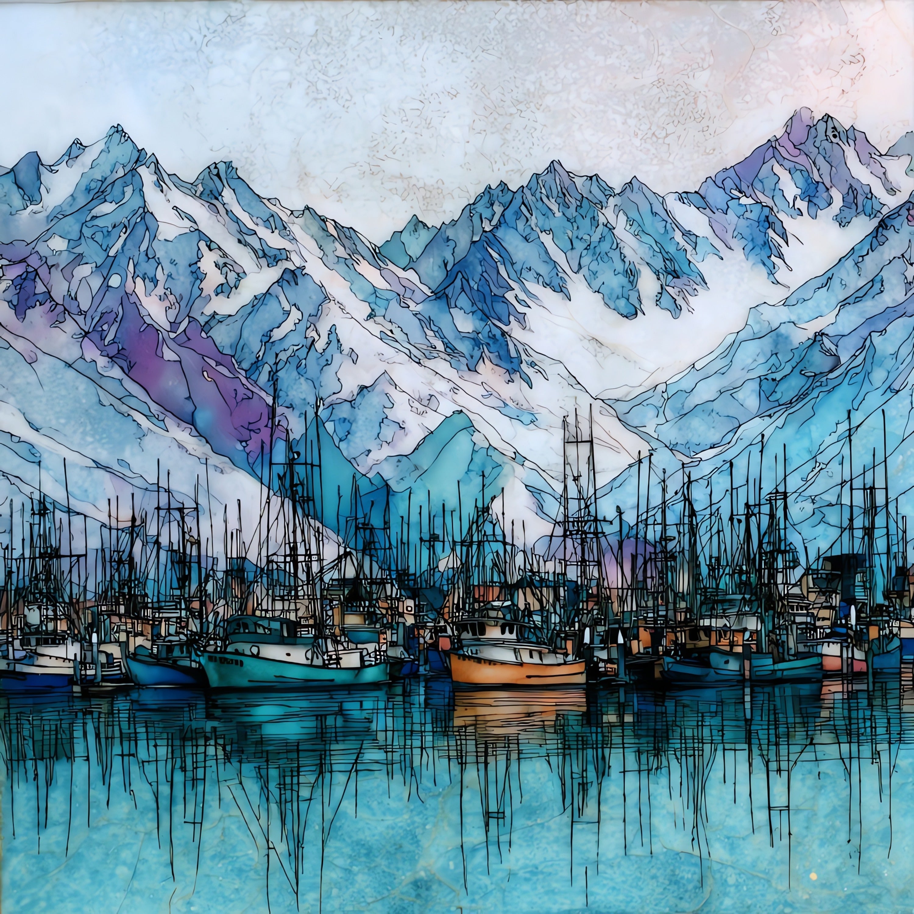 the Seward small boat harbor — ceramic art tile