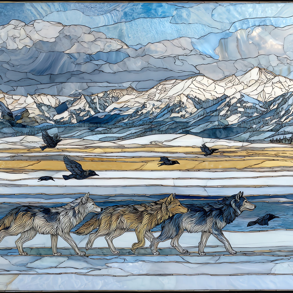 a gray wolf pack moving single — ceramic art tile